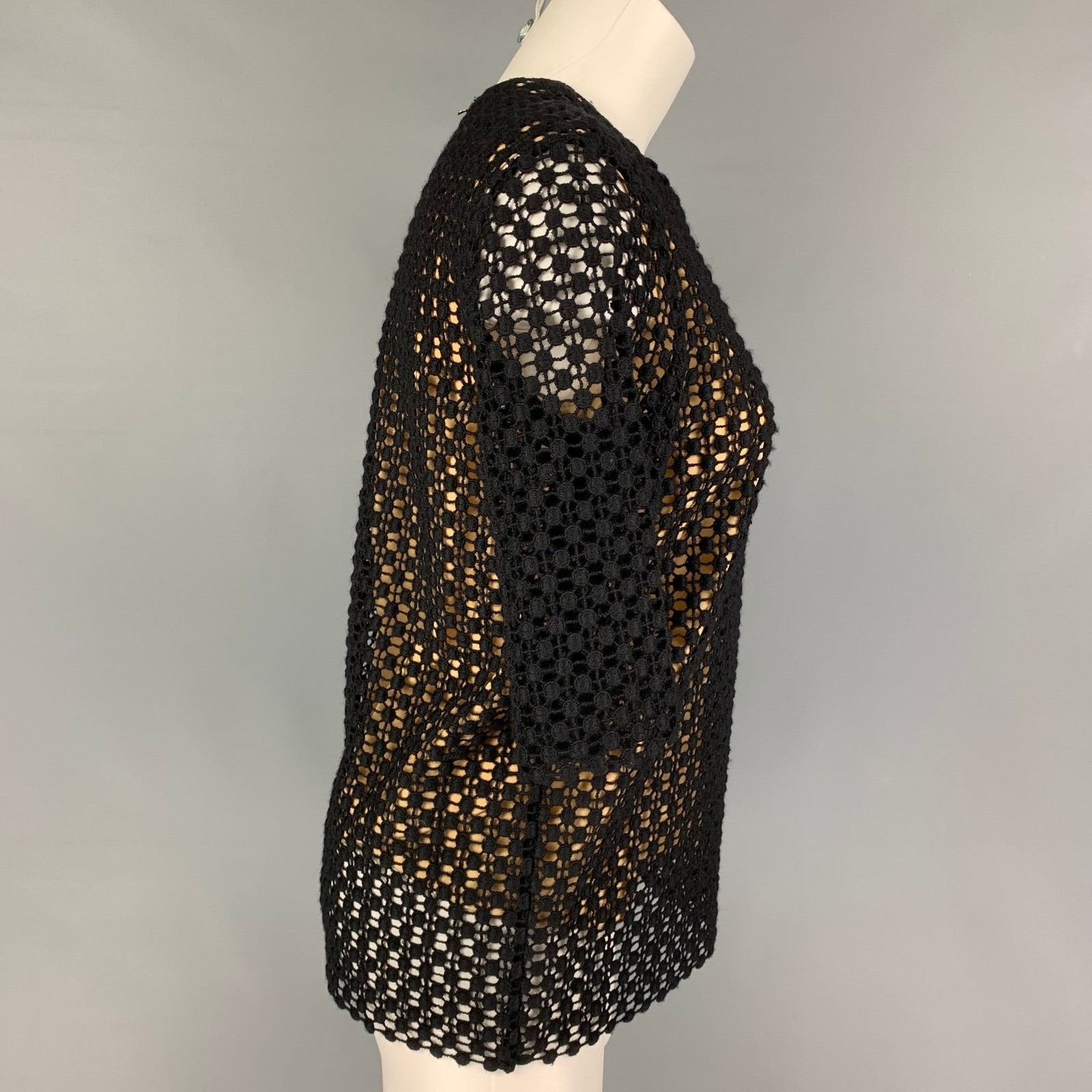 Chloe Black Beige Wool Cotton Crochet Double Layer Dress Top Size XS / US 0-2 / IT 36-38 - 2 Thumbnail