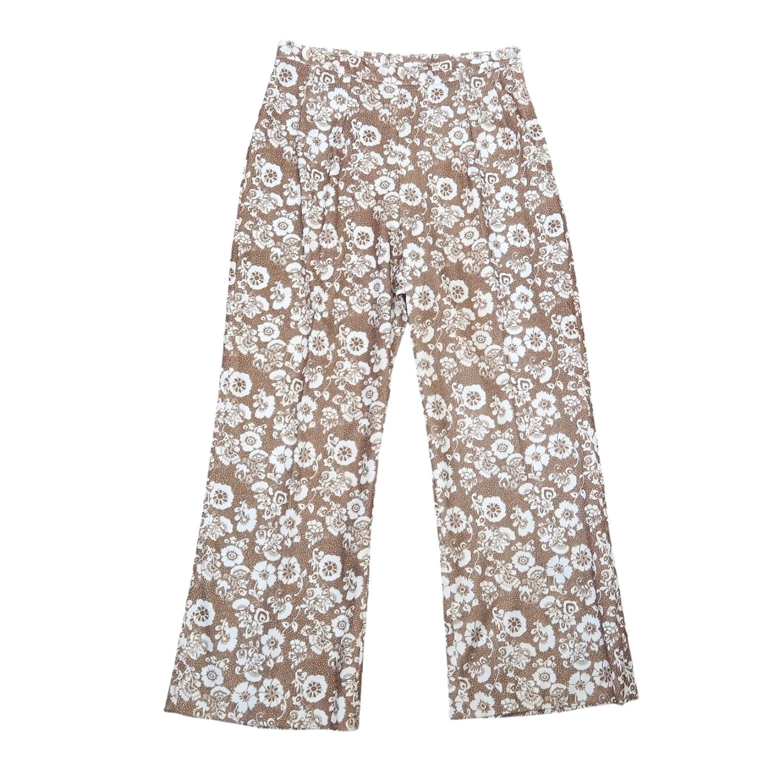 Vintage VINTAGE 70s Brown and White Floral High Rise Wide Leg Pants M Women Regular? Size 32" / US 10 / IT 46 - 2 Thumbnail