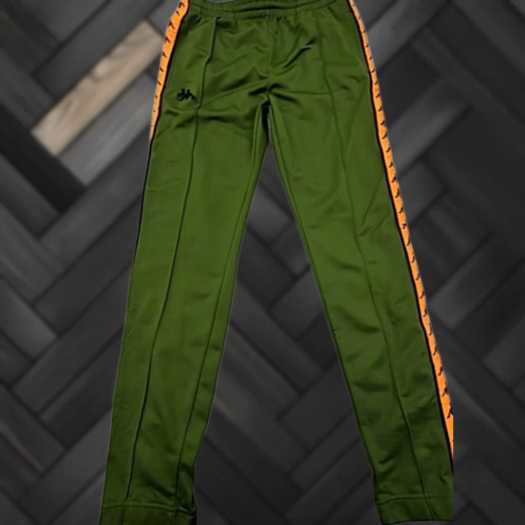 Kappa Kappa Mens Green Track Pants Small Side Stripes Tapered Polyester Size US 29 - 1 Thumbnail
