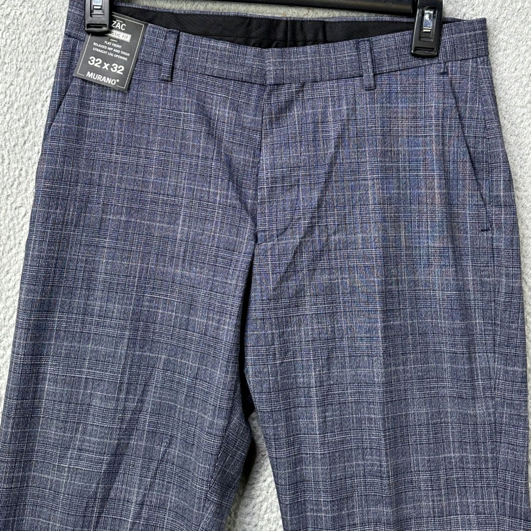 Murano Murano Zac Fit Mens 32X32 Dress Pants Navy Blue Plaid Flat Front Authentic NEW Size US 32 / EU 48 - 2 Thumbnail