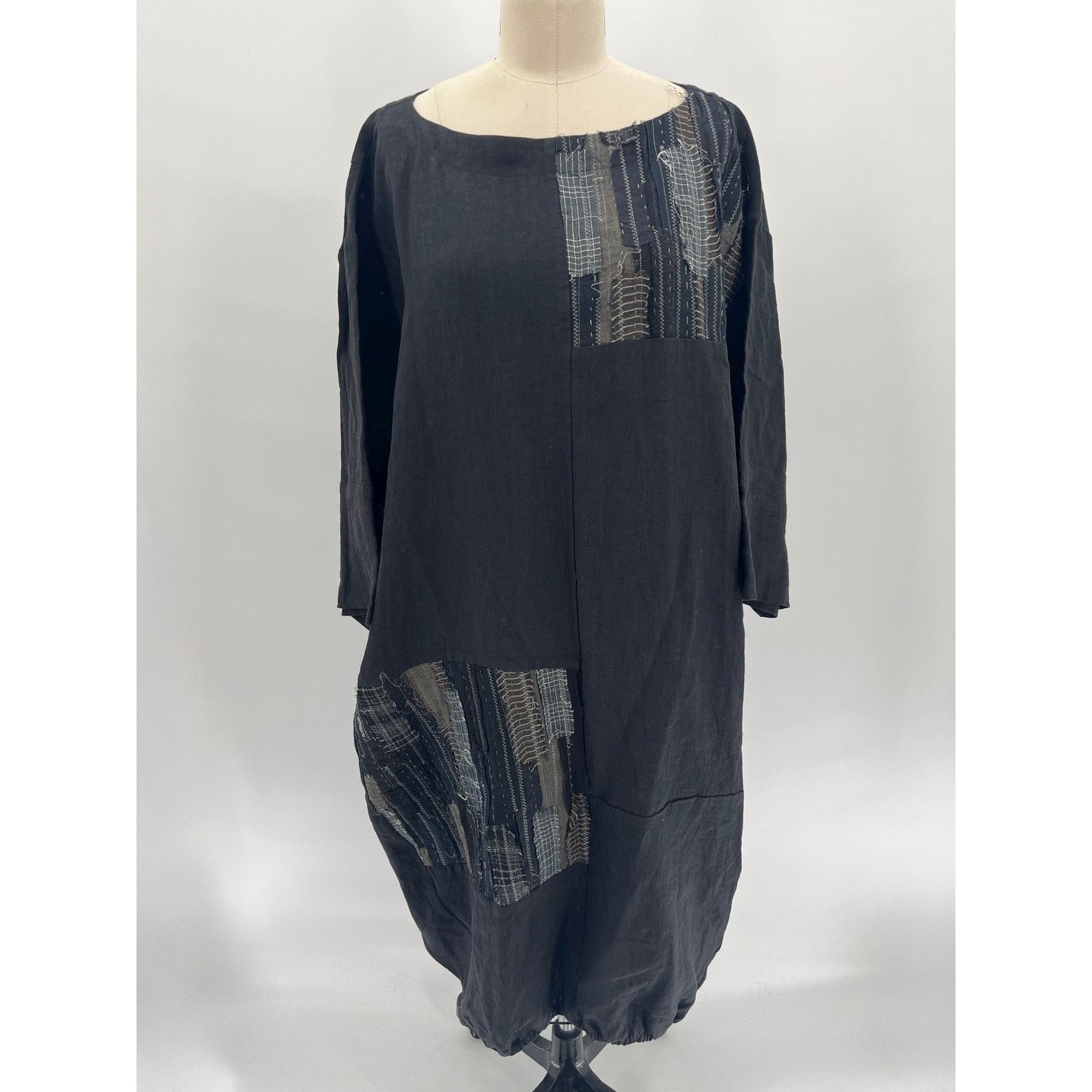 image of NWT Dogstar Midi Dress Size M Black Linen Oversized Boro, Women's