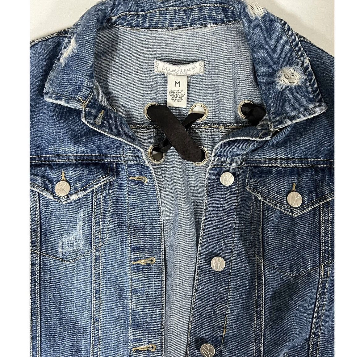 Caravelli Blue Black Criss-Cross Jean Denim Jacket Outerwear Size M 💙🖤 Size US M / EU 48-50 / 2 - 7 Thumbnail