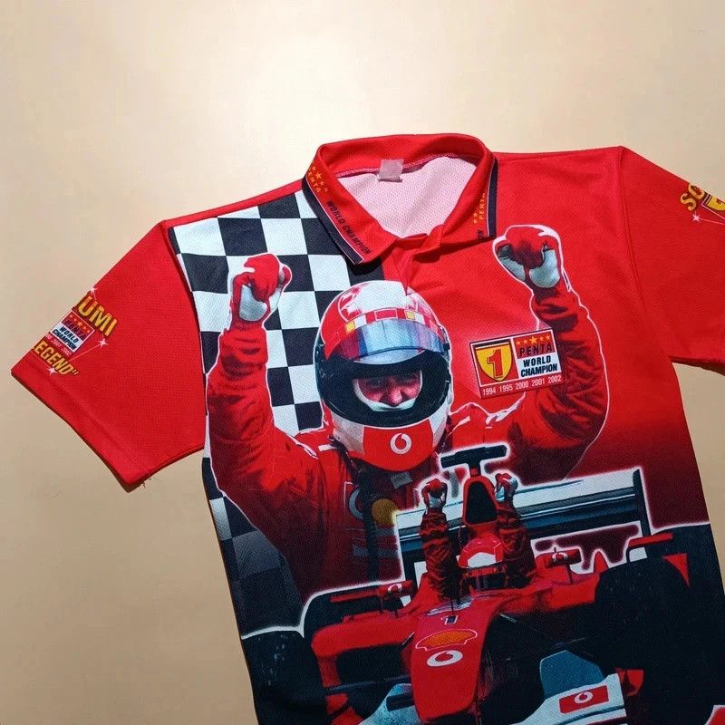 Ferrari Vintage Ferrari F1 Schumacher Red Polo Big Graphic Print L Size US L / EU 52-54 / 3 - 3 Thumbnail
