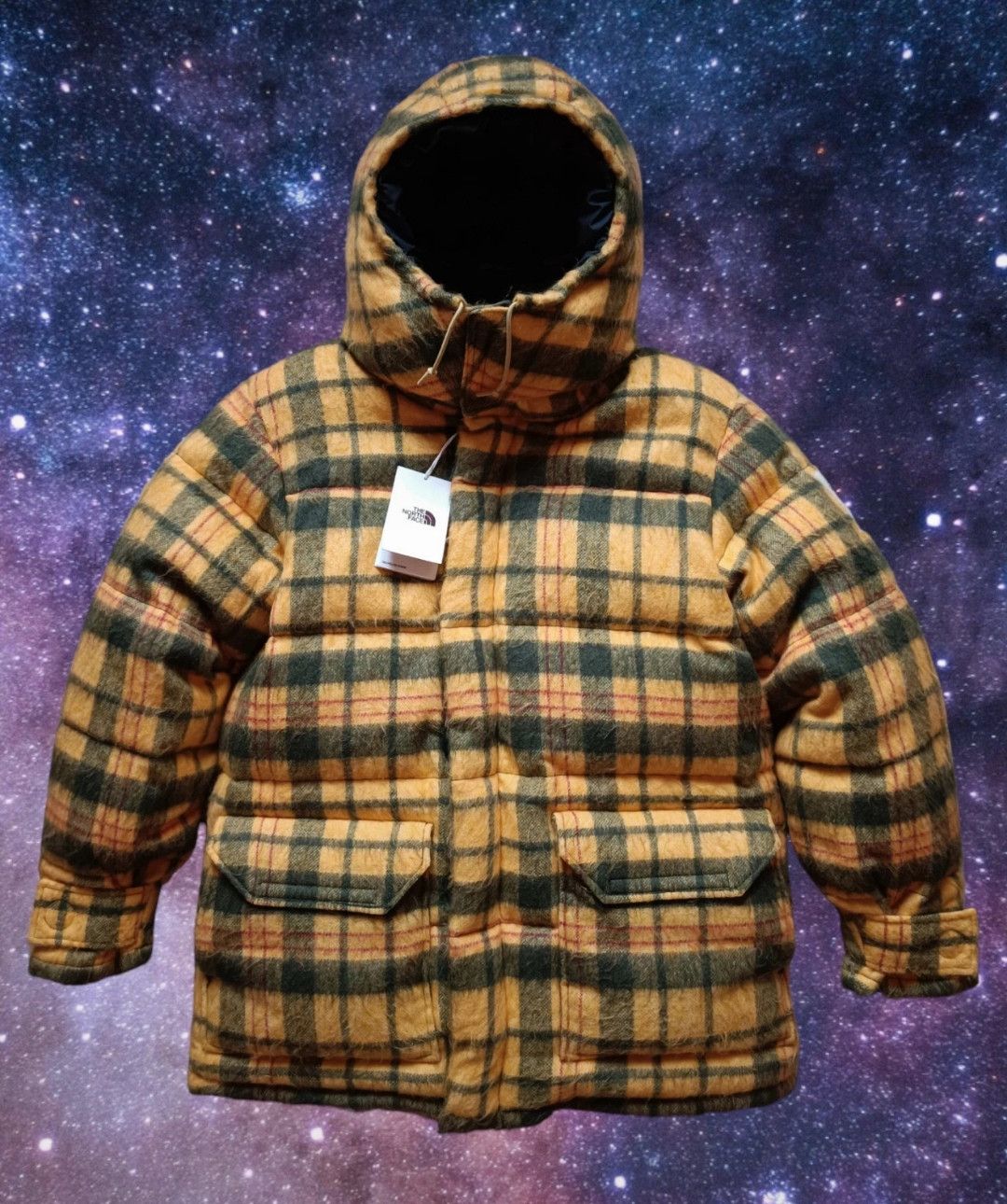 image of Tnf The North Face Brown Label Heritage Plaid Down Parka in Yellow, Men's (Size XL)