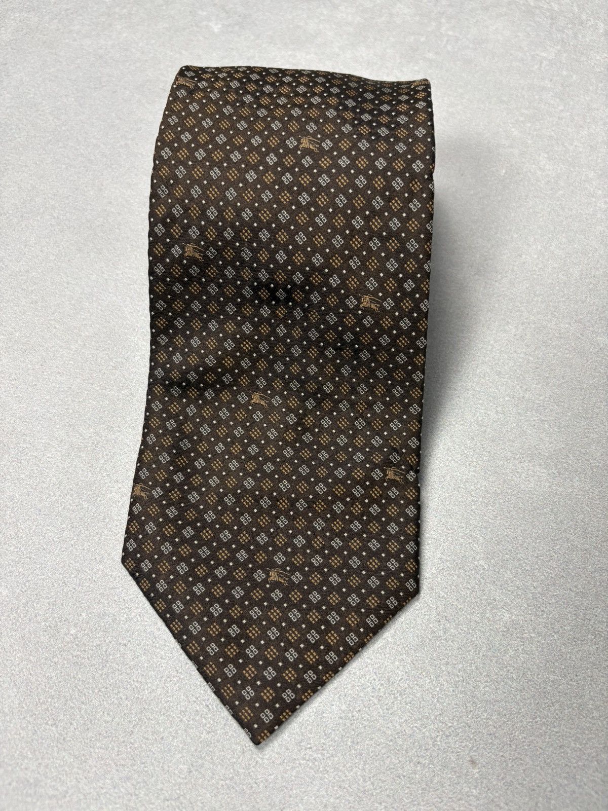 Burberry Burberry London Brown Silk Tie Monogram Pattern Vintage Size ONE SIZE - 1 Thumbnail