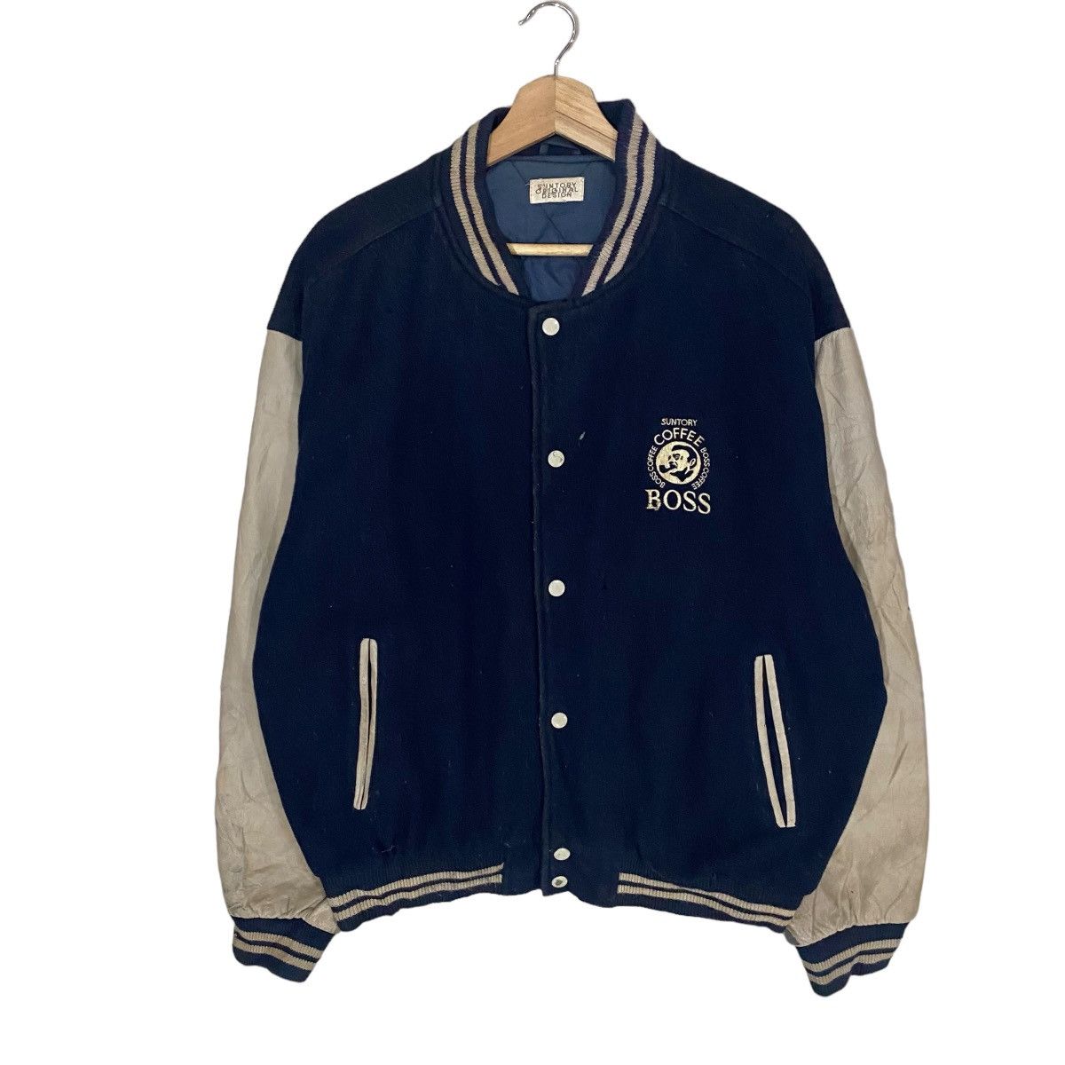 Vintage 🔥VINTAGES SUNTORY BOSS COFFEE WOOL LEATHER VARSITY JACKET Size US L / EU 52-54 / 3 - 2 Thumbnail