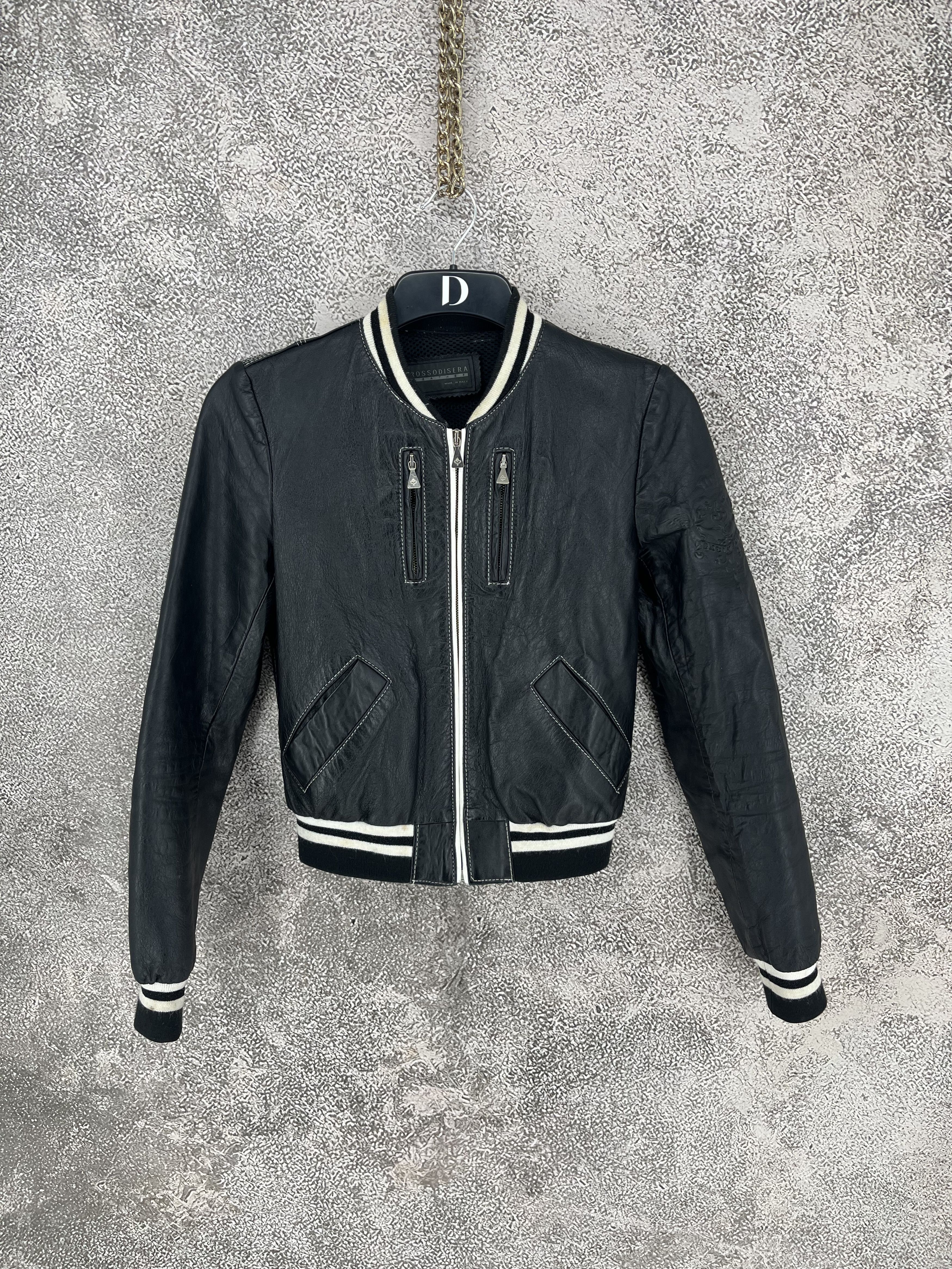 Leather Rossodisera Womens Black Leather Bomber Jacket Size US M / EU 48-50 / 2 - 1 Thumbnail