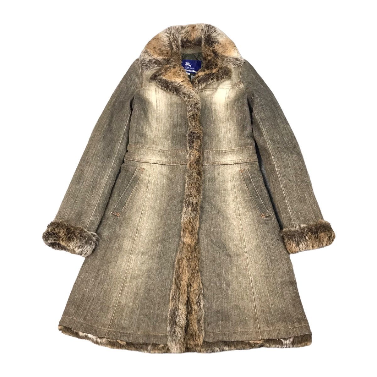 image of Avant Garde x Burberry Denim Fur Style Long Jacket in Grey, Women's (Size XS)