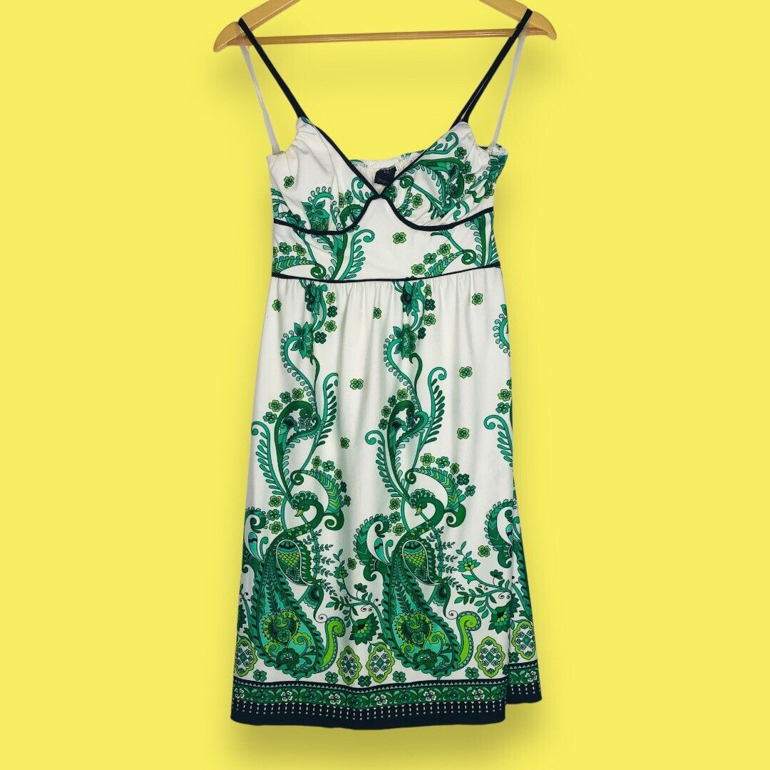 Other WRAPPER Y2K Dress S Green White Paisley Empire Waist Black Size S / US 4 / IT 40 - 1 Thumbnail