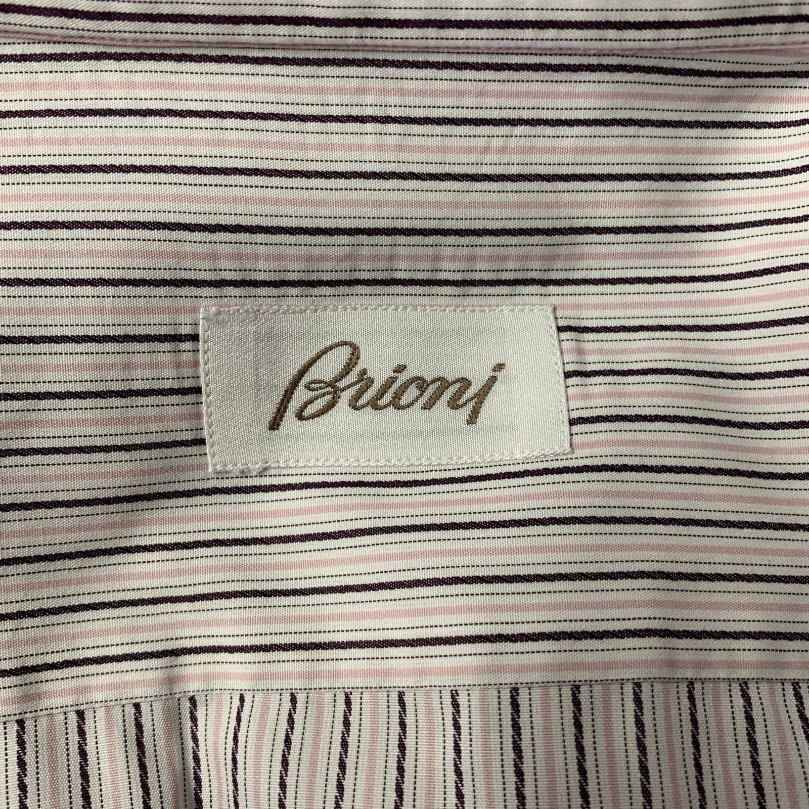 Brioni BRIONI XL White Brown Pink Stripe Cotton French Cuff Shirt Size US XL / EU 56 / 4 - 5 Thumbnail