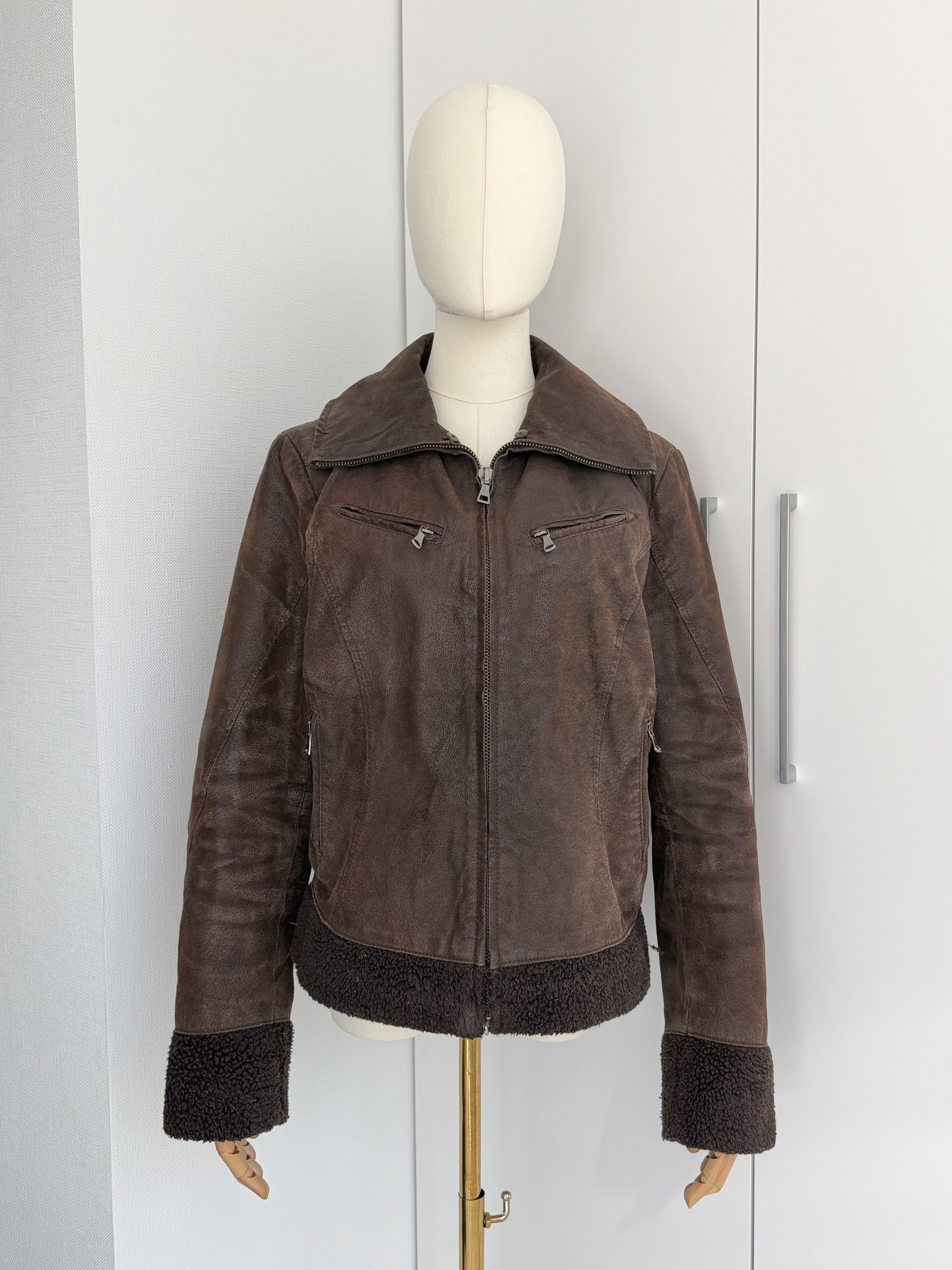 Genuine Leather Vintage Brown Suede Aviator Jacket Women Size L Zip Y2K Size L / US 10 / IT 46 - 1 Thumbnail