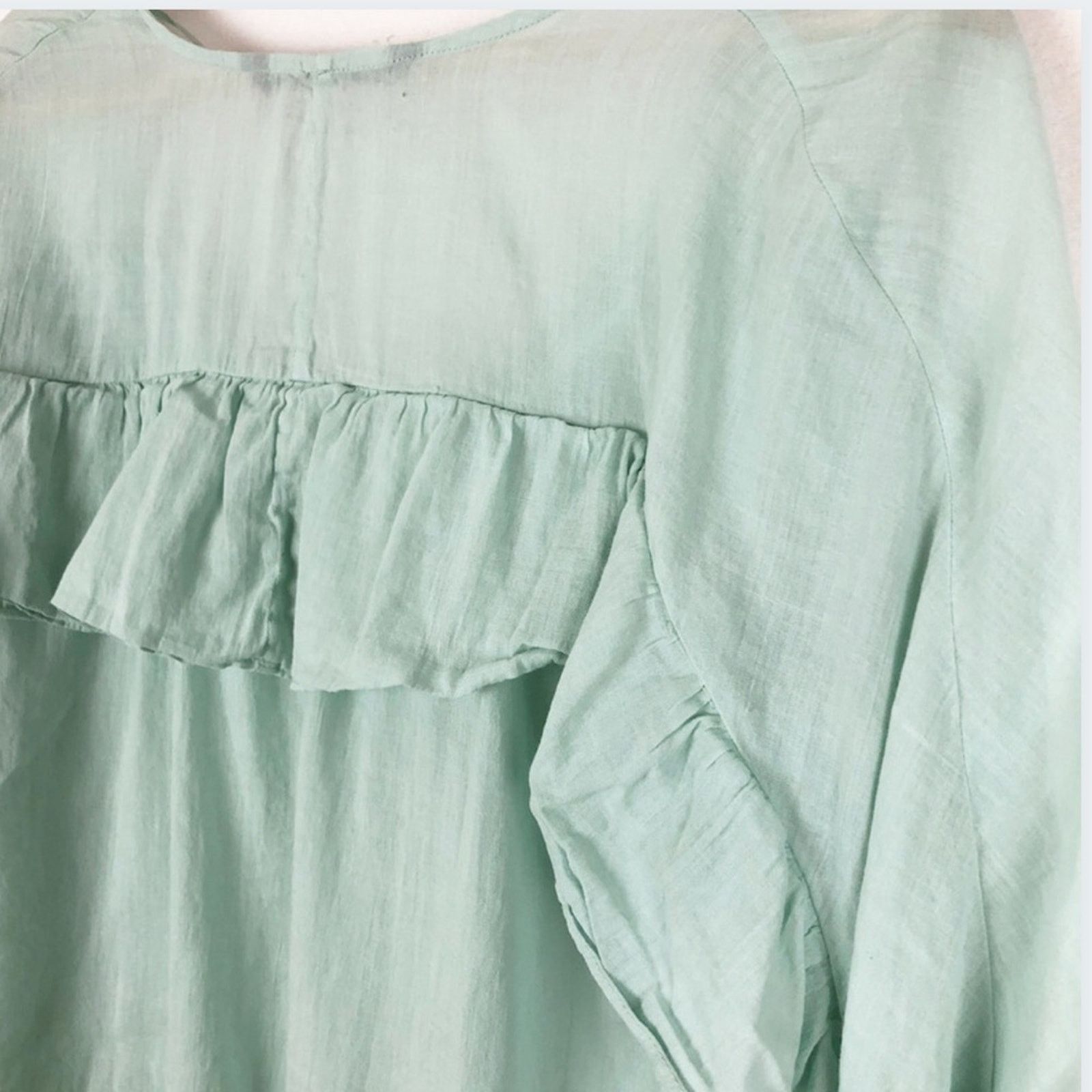 Zara Zara Women’s Basic Sage Ruffle Feminine Blouse Size M / US 6-8 / IT 42-44 - 13 Thumbnail