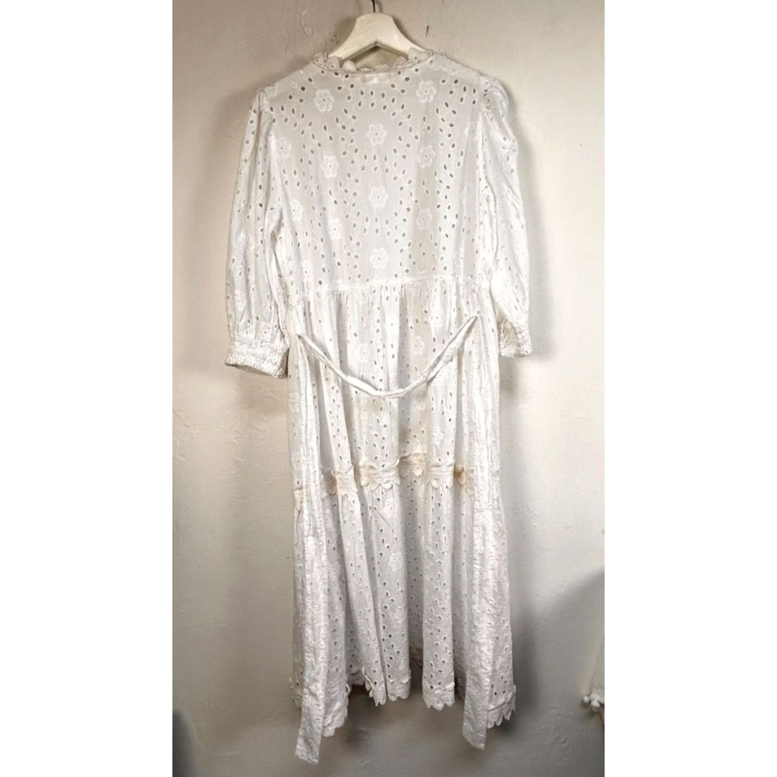 Vintage Dotti Womens White Cotton Eyelet Lace Open Front Cardigan/Dress Small Size S / US 4 / IT 40 - 2 Thumbnail