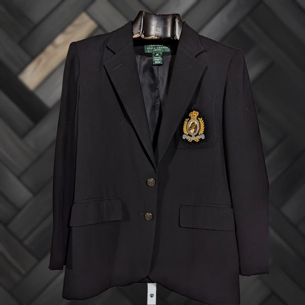 Ralph Lauren VINTAGE Ralph Lauren Blazer Beaded Equestrian Horse Riding Patch Wool Rayon USA RRL 34 4P Petite Womens Black Size S / US 4 / IT 40 - 1 Thumbnail