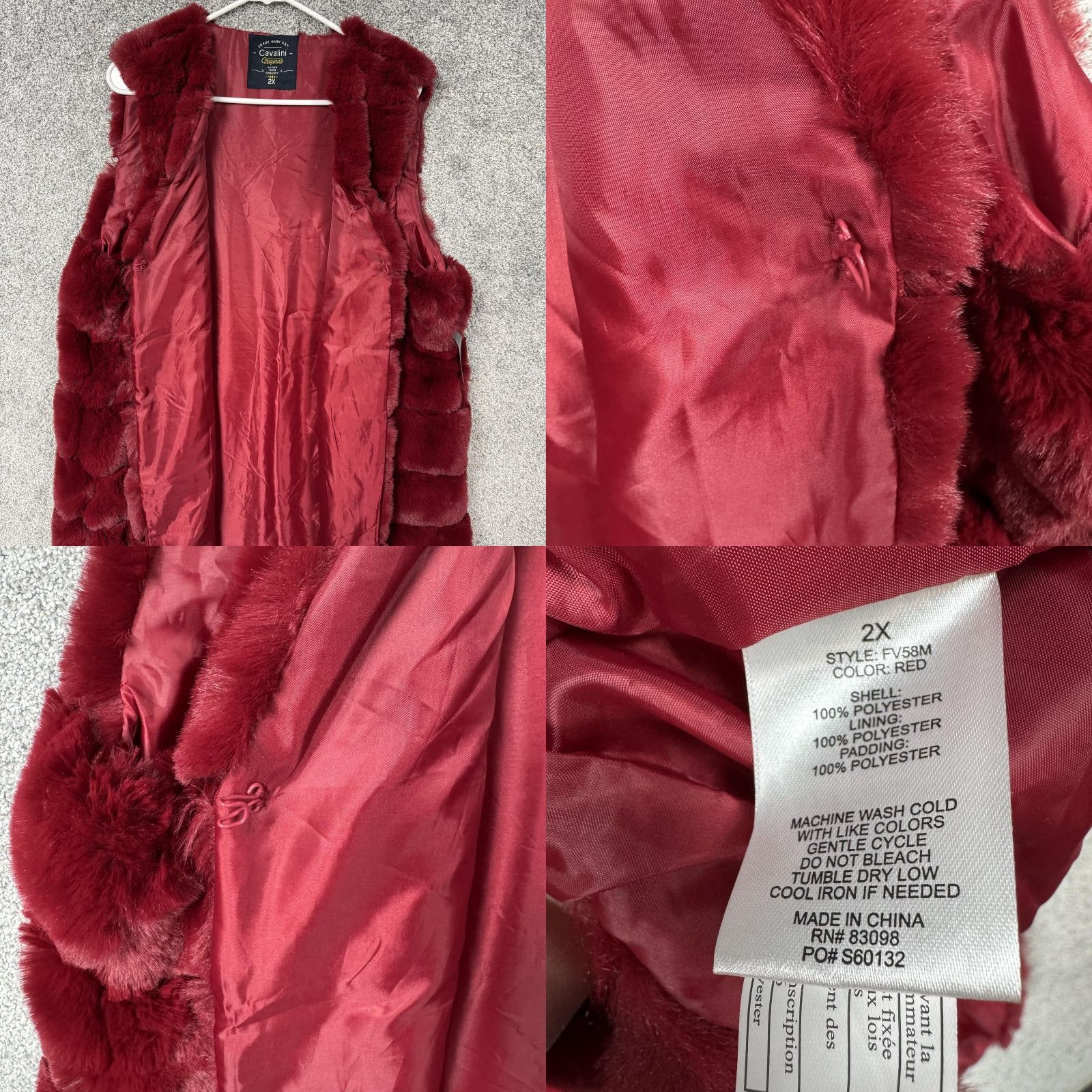 Vintage Cavalini Vest Womens 2X Red Faux Fur Quilted Lined Hook Eye Pockets Cozy Warm Size XXL / US 16-18 / IT 52-54 - 8 Thumbnail