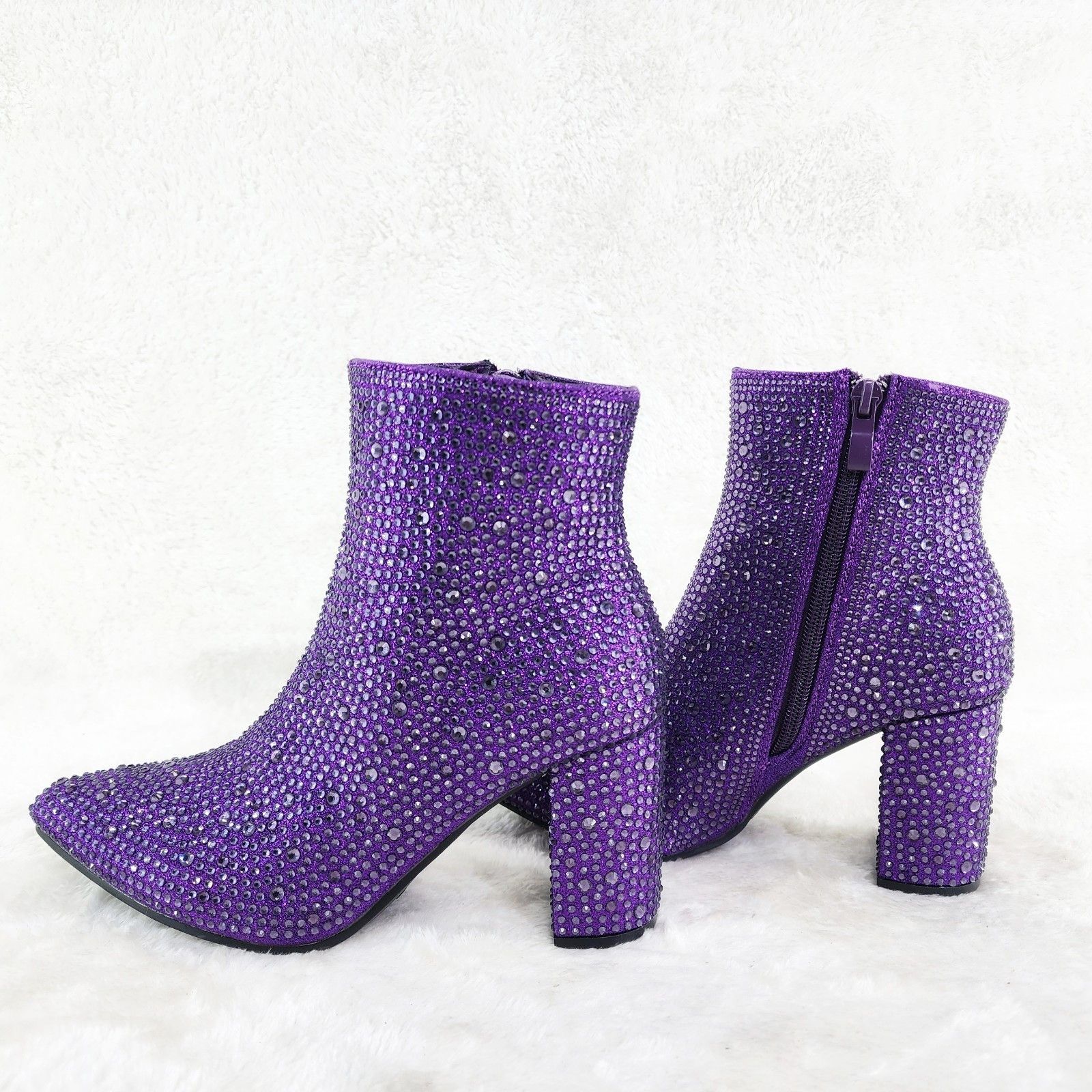 Other Crystel Purple Rhinestone 3" Block Heel Ankle Boots Booties Size US 7.5 / IT 37.5 - 2 Thumbnail