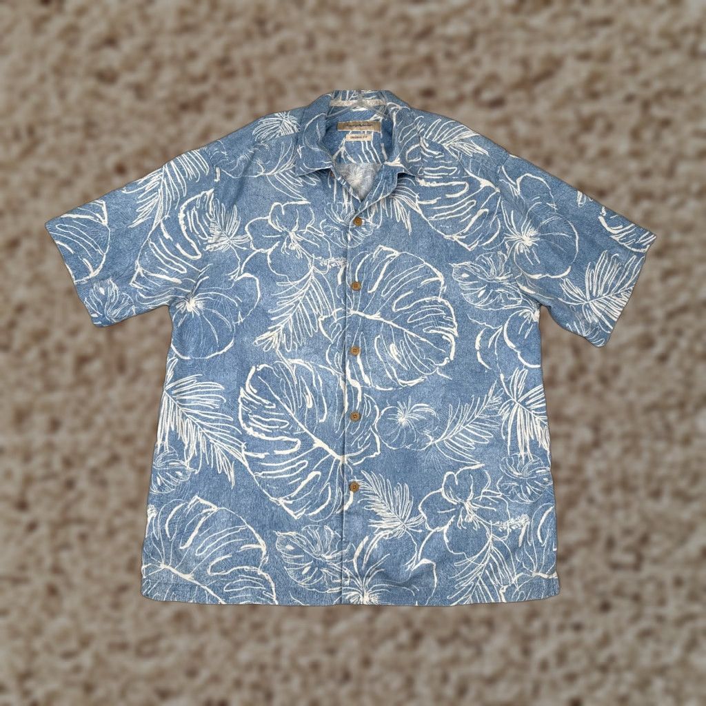 Tommy Bahama VINTAGE Tommy Bahama Shirt Men Large Blue Floral Silk Blend Hawaiian Wood Button Up - READ Size US L / EU 52-54 / 3 - 1 Thumbnail