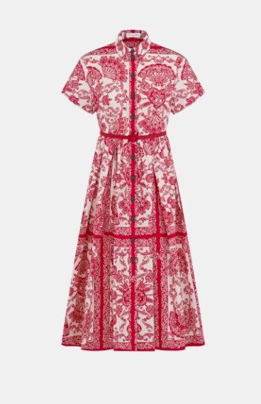 o1w1db10924 Mid-Length Shirt Dress in Red & White