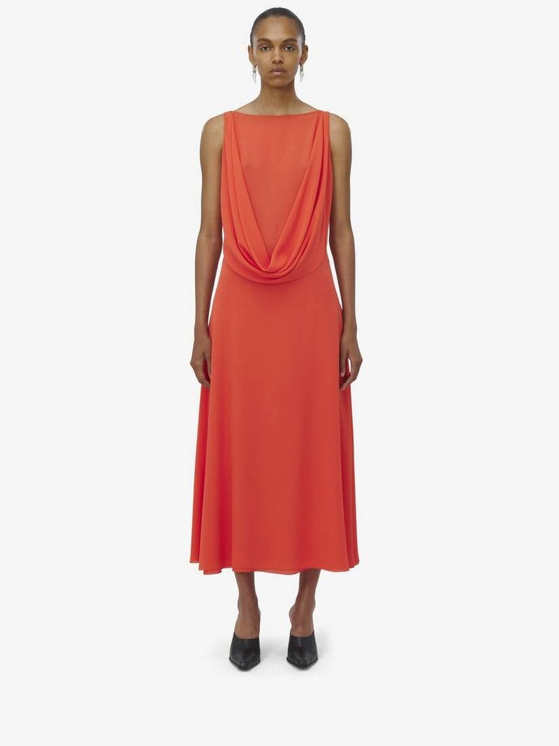 Alexander McQueen o1srvl11e0226 Draped Midi Dress In Coral Size S / US 4 / IT 40 - 2 Thumbnail