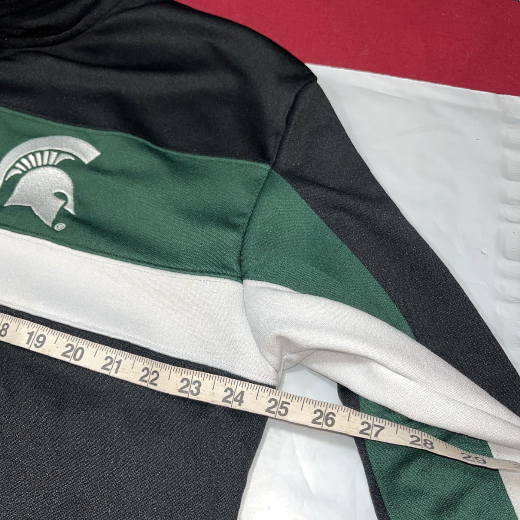 Vintage VINTAGE Colosseum MSU Jacket 2XL Mens Full Zip Spartans Green White Knit Polyester Medium-Length Striped Back Spartans Spellout Front Pockets Size US XXL / EU 58 / 5 - 6 Thumbnail