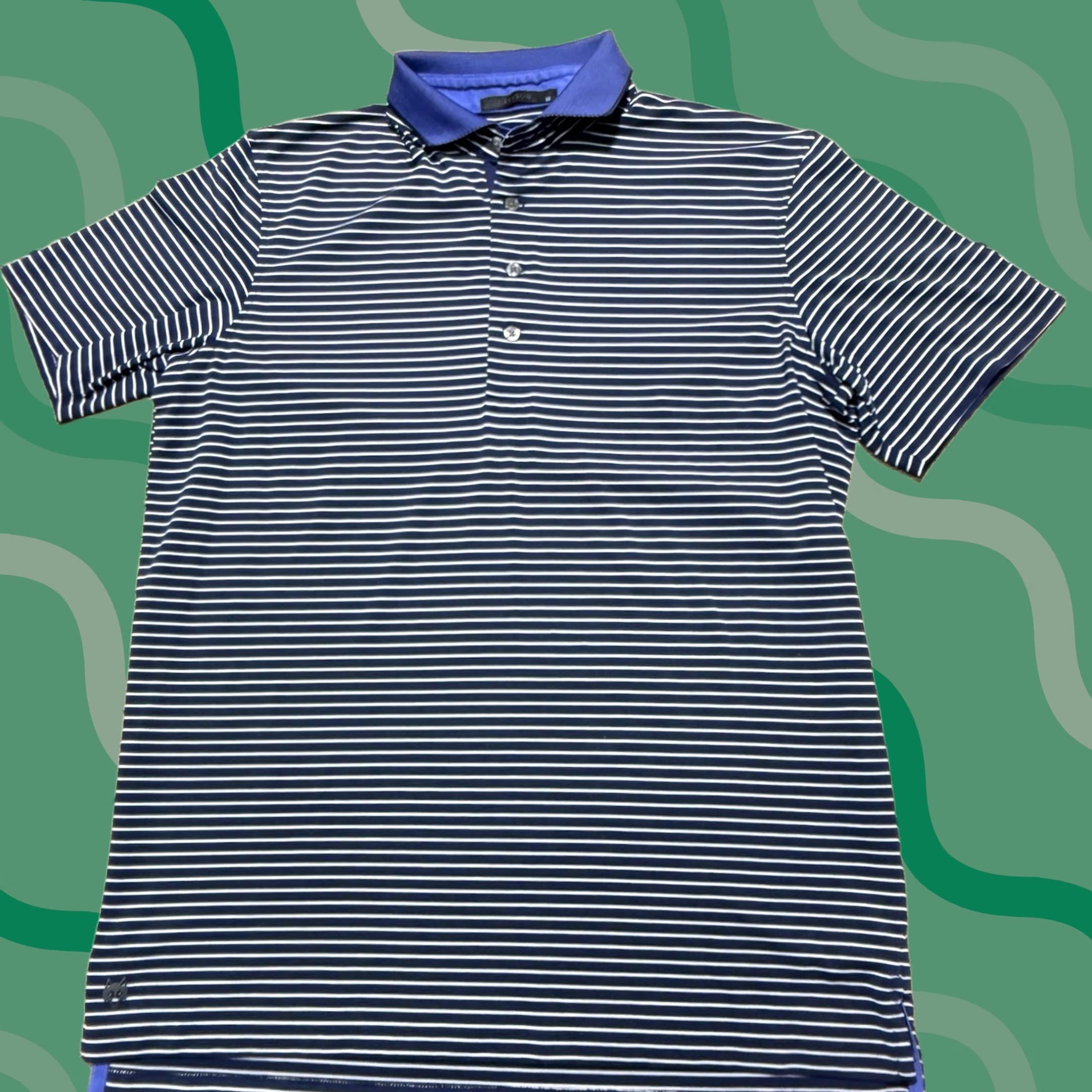 Vintage Greyson Polo Shirt Mens M Blue Striped Wolf Logo Golf Club Stretch Shirt Size US M / EU 48-50 / 2 - 1 Thumbnail