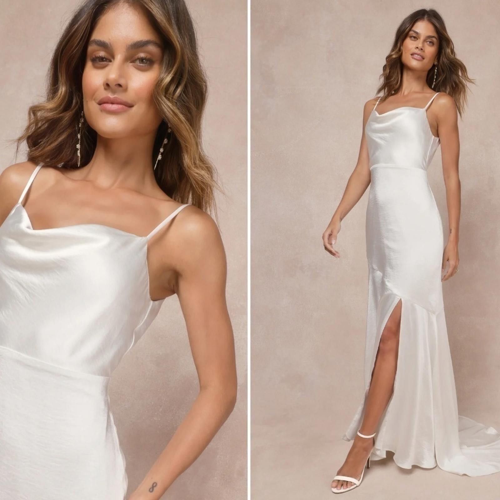 Lulus LULU's Bridal Cowl Neck Modest Elegant Sophisticated Gown Size M / US 6-8 / IT 42-44 - 3 Thumbnail