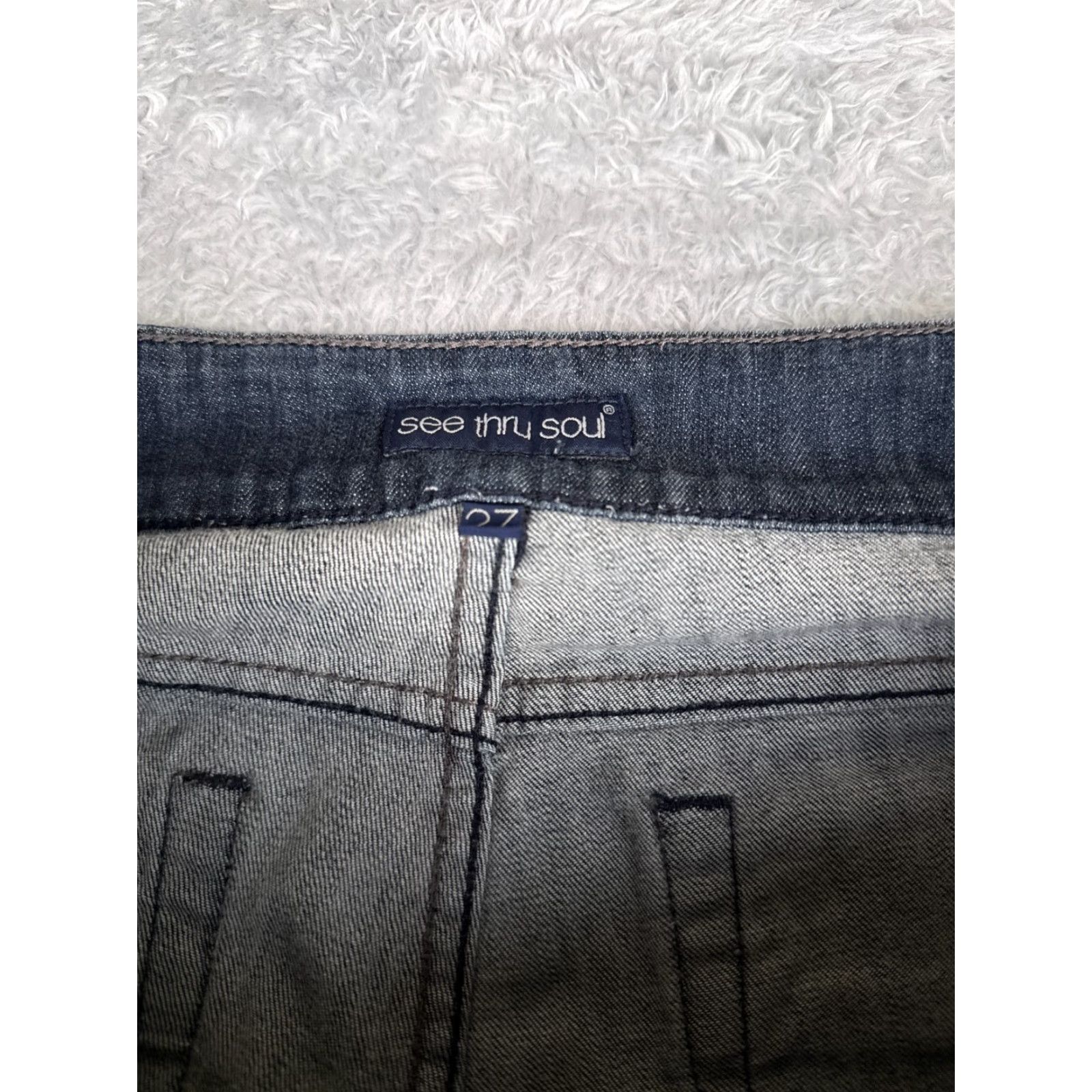 Vintage See Thru Soul Jeans Womens 27 Blue Denim Flared Low Rise 28x31 Size 27" / US 4 / IT 40 - 6 Thumbnail