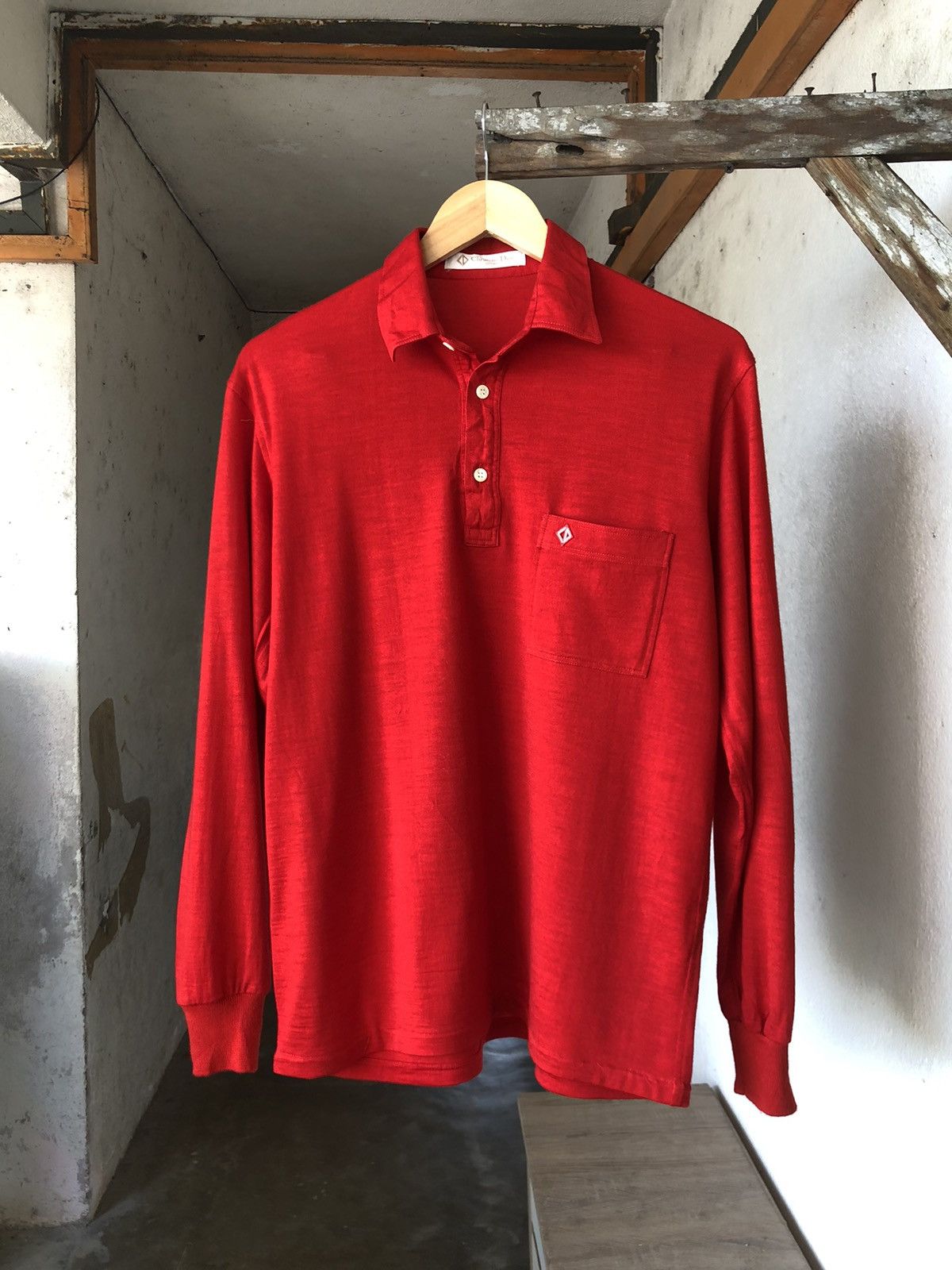 image of Christian Dior Monsieur Vintage 90's Christian Dior Sport Polo Long Sleeve Shirt in Red (Size Mediu