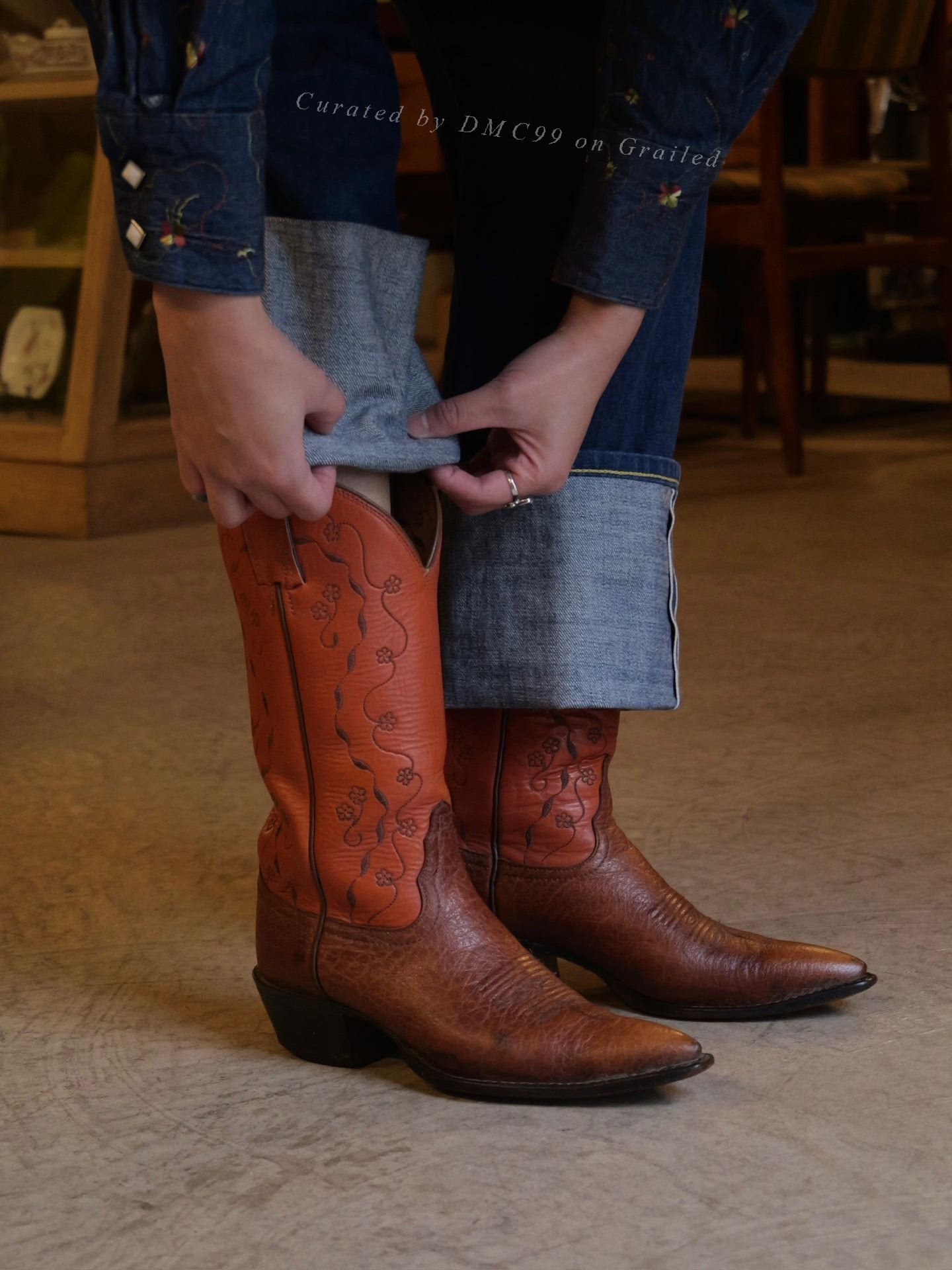 Tony Lama Tony Lama High-Top Carved Cowboy Boots Size US 6 / IT 36 - 1 Thumbnail