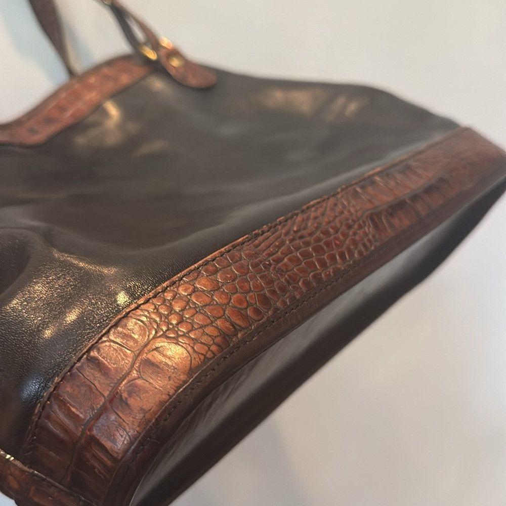 BRAHMIN Brahmin Black & Brown Alligator Texture Leather Shoulder Ba Size ONE SIZE - 7 Thumbnail