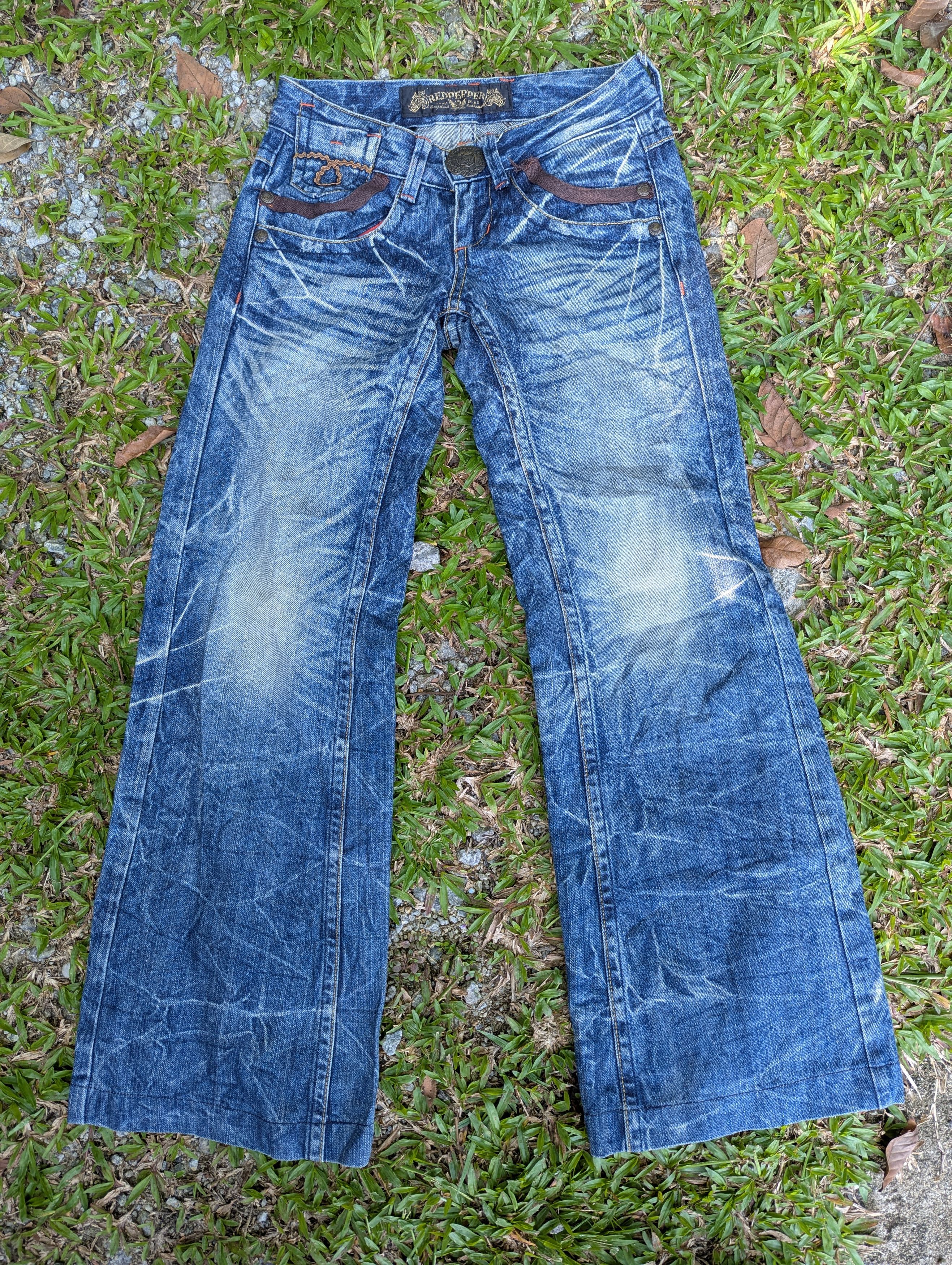 Seditionaries FLARE Red Pepper Jeans Ribbon Embroidery Punk Design Size 29" - 2 Thumbnail