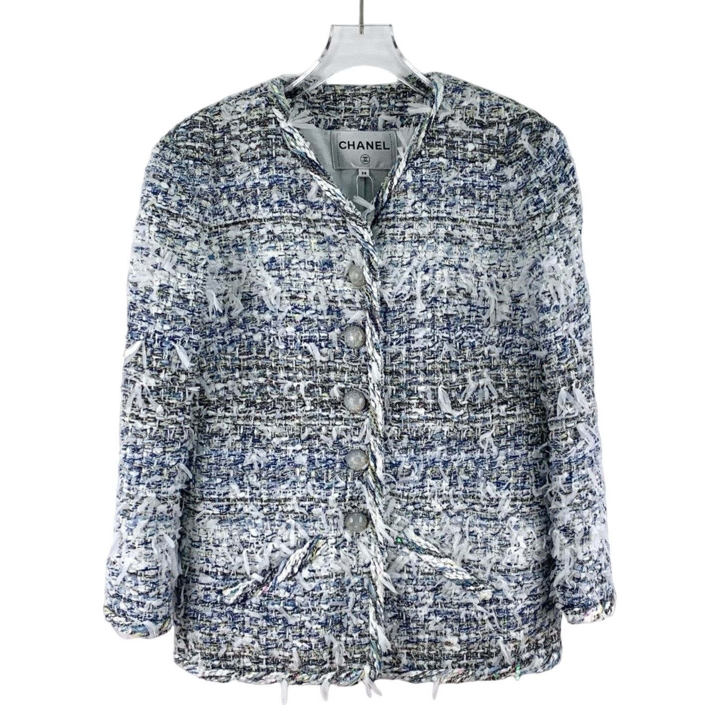 Chanel Chanel Blue Fringe Tweed Jacket Size 38 Size S / US 4 / IT 40 - 1 Thumbnail