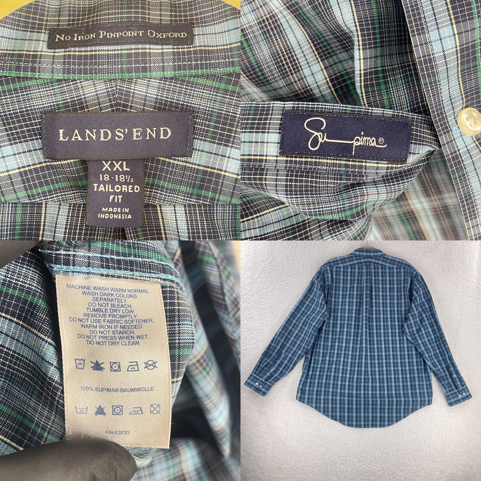 Lands' End Lands' End Blue Plaid Button-Up Tailored Fit Shirt Mens XXL Long Sleeve Size US XXL / EU 58 / 5 - 8 Thumbnail