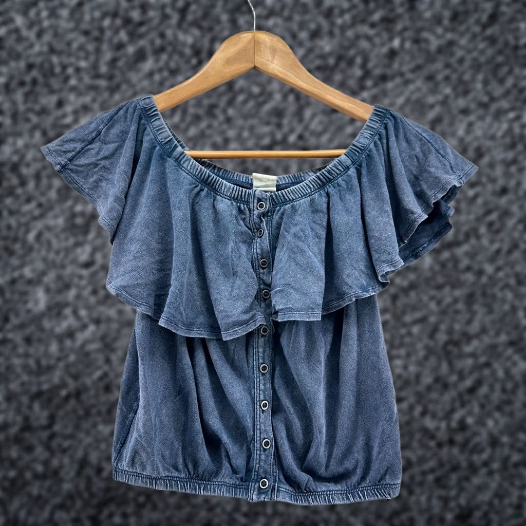 Vintage We The Free Cropped Top Blue Women XS Off The Shoulder Boho Casual Shirt Size XS / US 0-2 / IT 36-38 - 1 Thumbnail