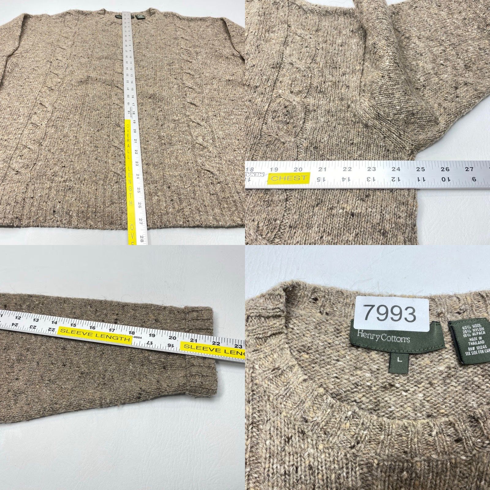 Vintage VINTAGE Henry Cotton's Sweater Crew Neck Cable Knit Size L Brown Wool Alpaca Blend Size US L / EU 52-54 / 3 - 8 Thumbnail