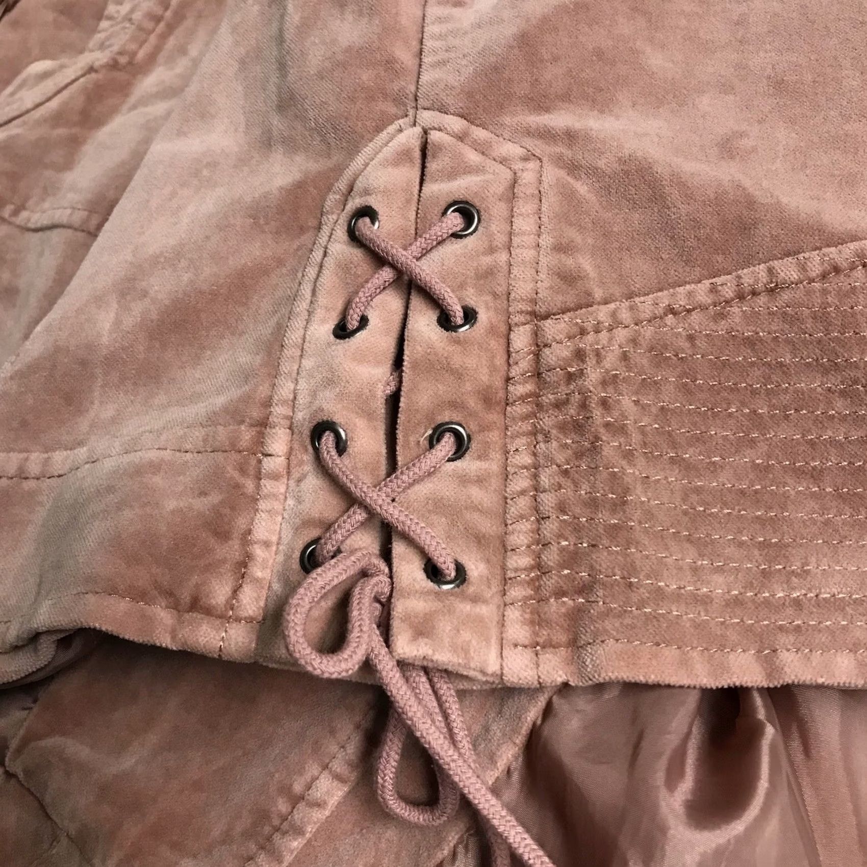 Vintage Maurices Women Rosy Brown Velvet Cropped Asymmetrical Zip Moto Jacket L Size L / US 10 / IT 46 - 5 Thumbnail