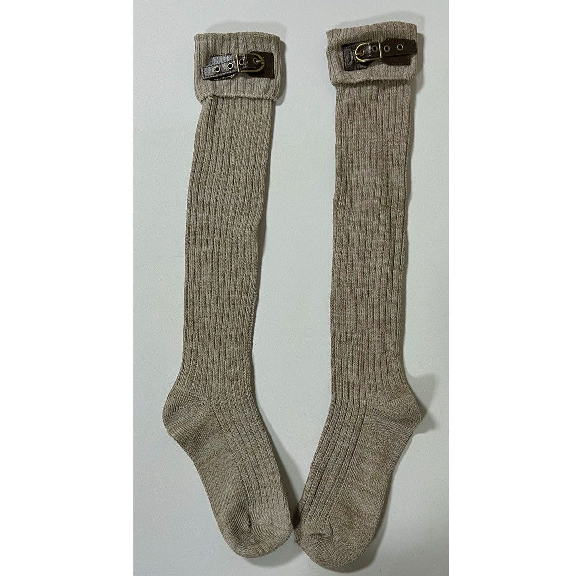 Vintage Muk Luks Beige Knit Knee-High Buckle Winter Boots Socks ✨ Size ONE SIZE - 3 Thumbnail