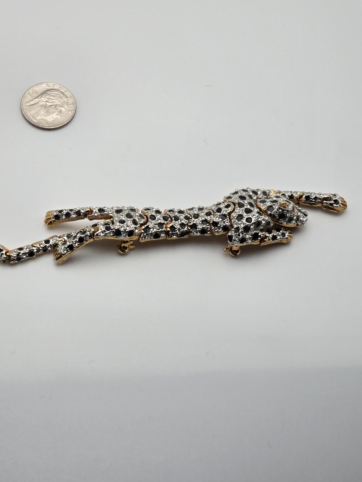 Other Vintage Articulated Leopard Rhinestone Brooch Green Eyes Size ONE SIZE - 1 Thumbnail