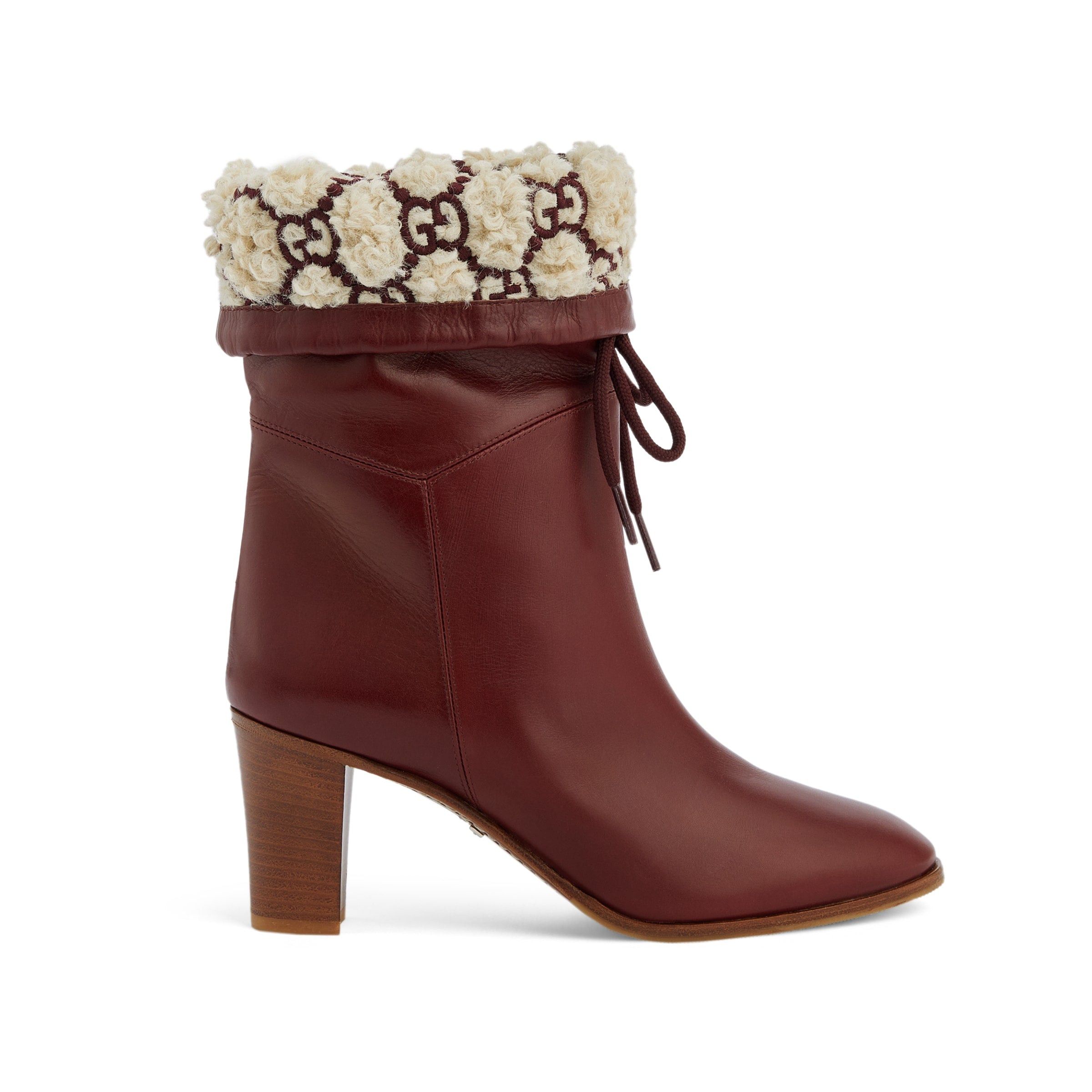 image of Gucci GG Shearling Effect Leather Boots Size 41 in Brown, Women's