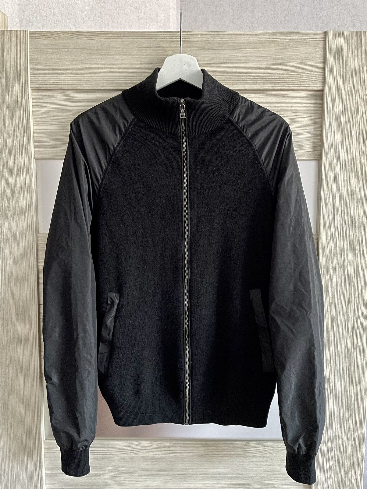 Prada Prada Nylon Mixed Fabric Zip Up Knit Black Sweater