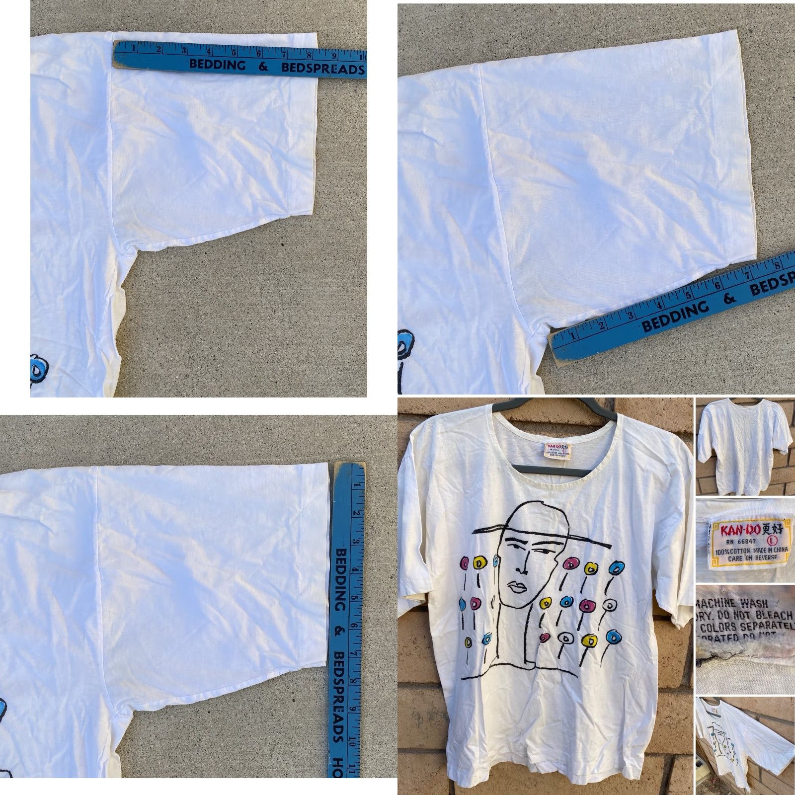 Vintage VINTAGE KAN-DO T-Shirt Graphic Print Tee White 1980s 70s Abstract Art Short Sleeve L Mens Vintage Graphic Print Tee Size US L / EU 52-54 / 3 - 8 Thumbnail