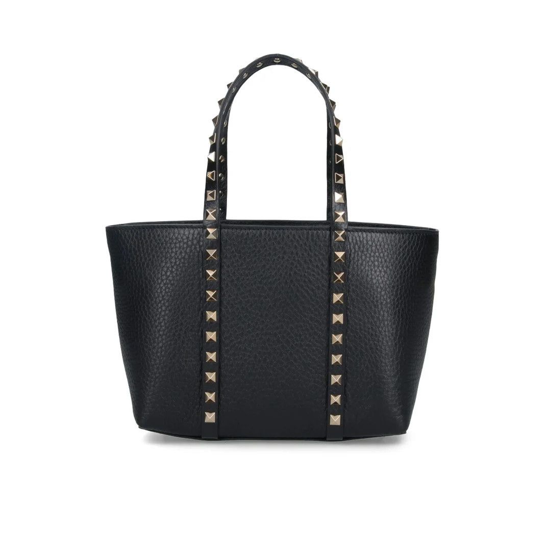 VALENTINO GARAVANI Rockstud Mini Black Grainy Leather Tote B