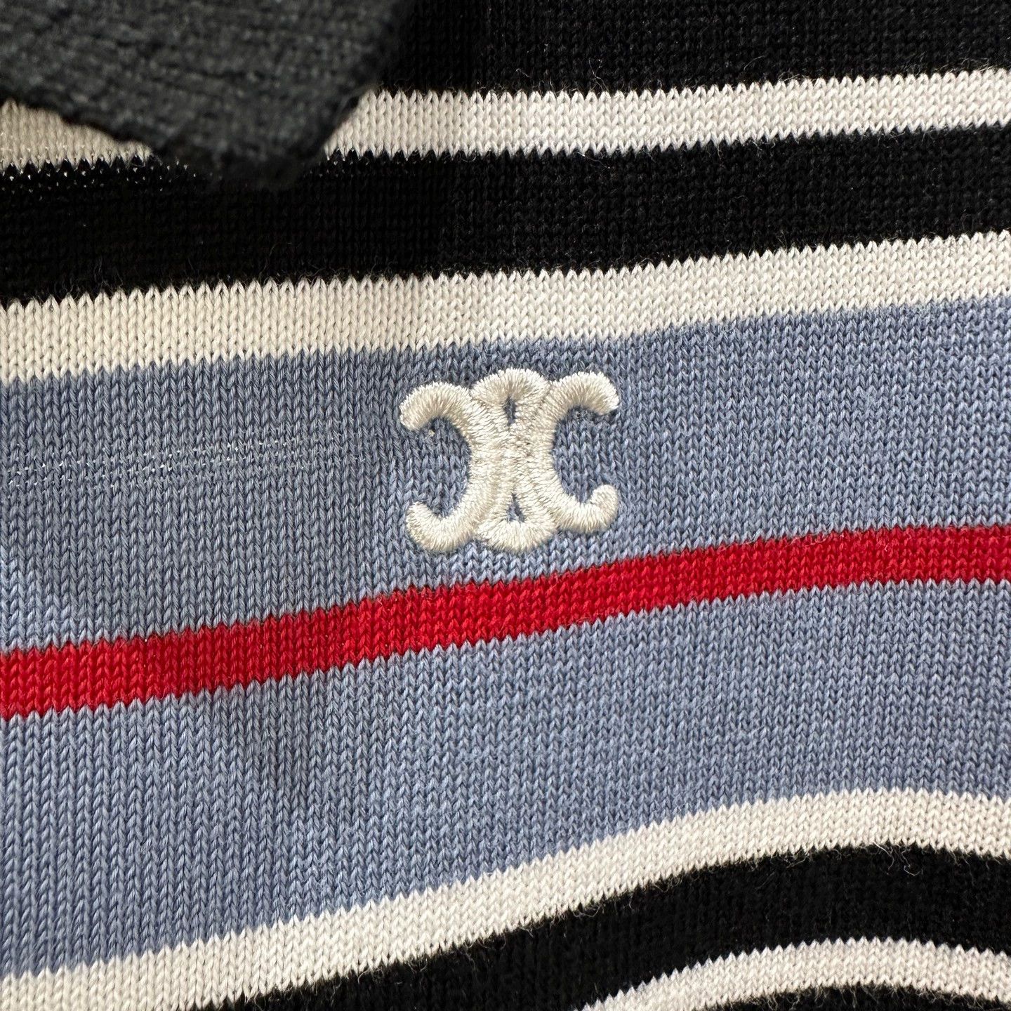 Celine Celine Triomphe Logo Stripe Polo S Cotton feb448 Size S / US 4 / IT 40 - 6 Thumbnail