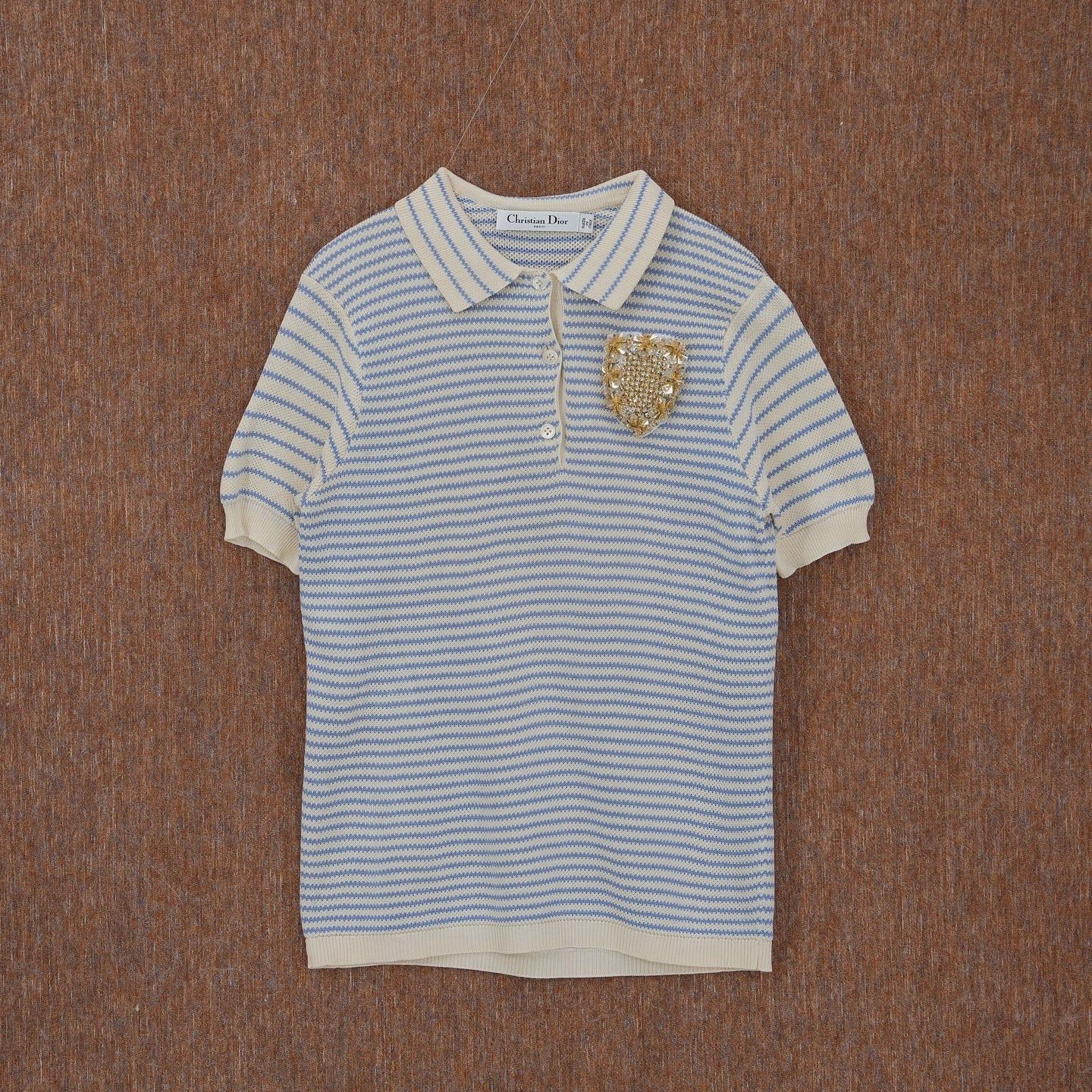 Dior Dior Striped Embellished Knit Polo Size 38 Size S / US 4 / IT 40 - 1 Thumbnail