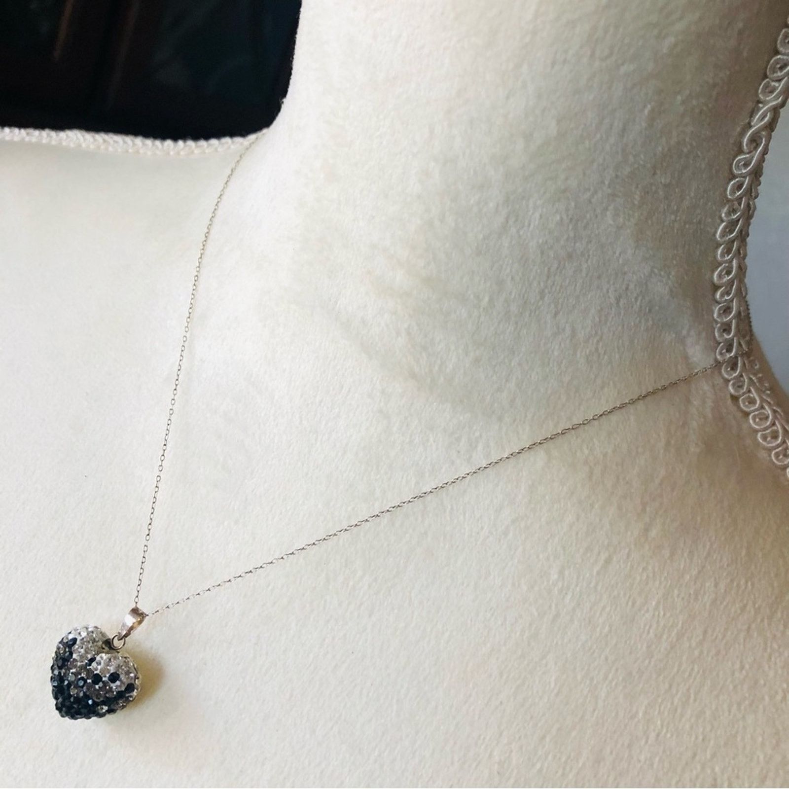 Jewelry Italy 925 sterling silver crystal covered heart necklace Size ONE SIZE - 5 Thumbnail