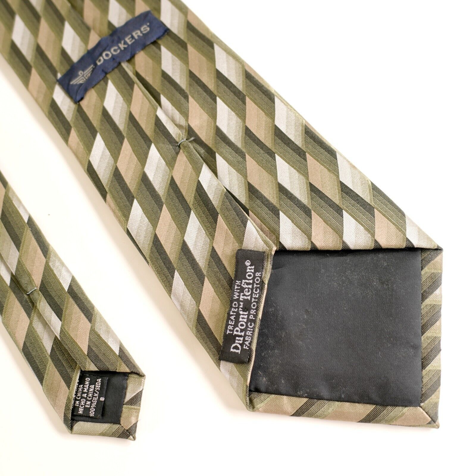 Dockers Dockers Du Pont Teflon Green Tan Geometric Woven Wide Silk T Size ONE SIZE - 6 Thumbnail