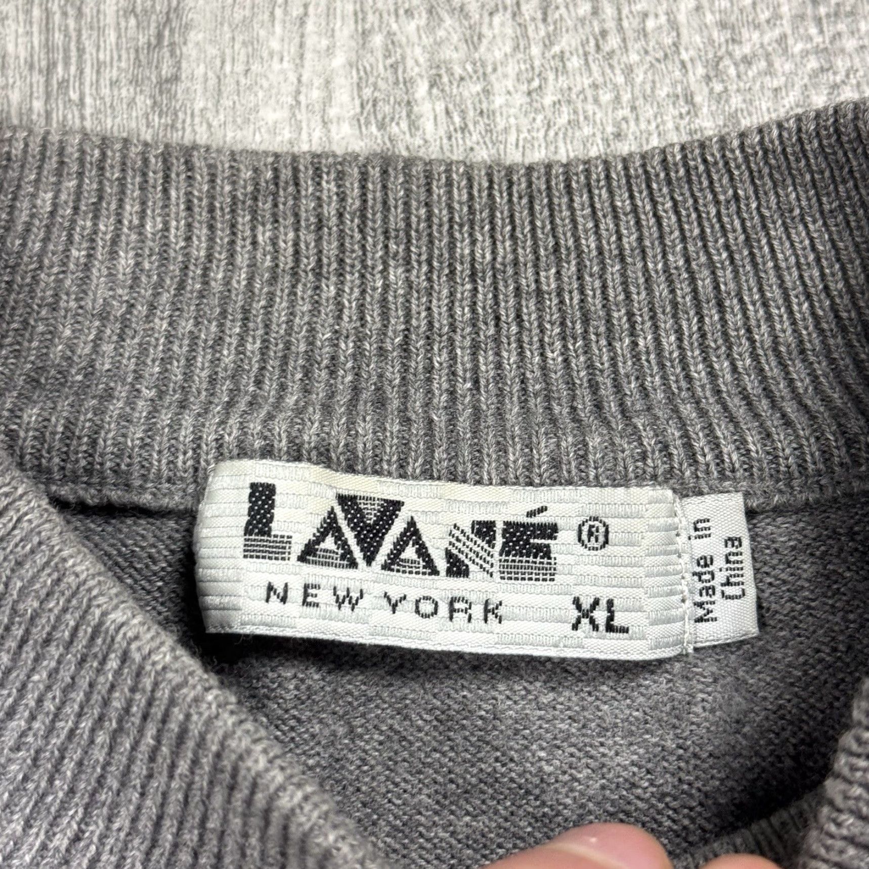 Savane VTG Lavane Mens Cotton Blend Mock Neck Geometric Pullover Sweater XL Gray Knit Geometric 80s 90s USA Mens Size US XL / EU 56 / 4 - 2 Thumbnail