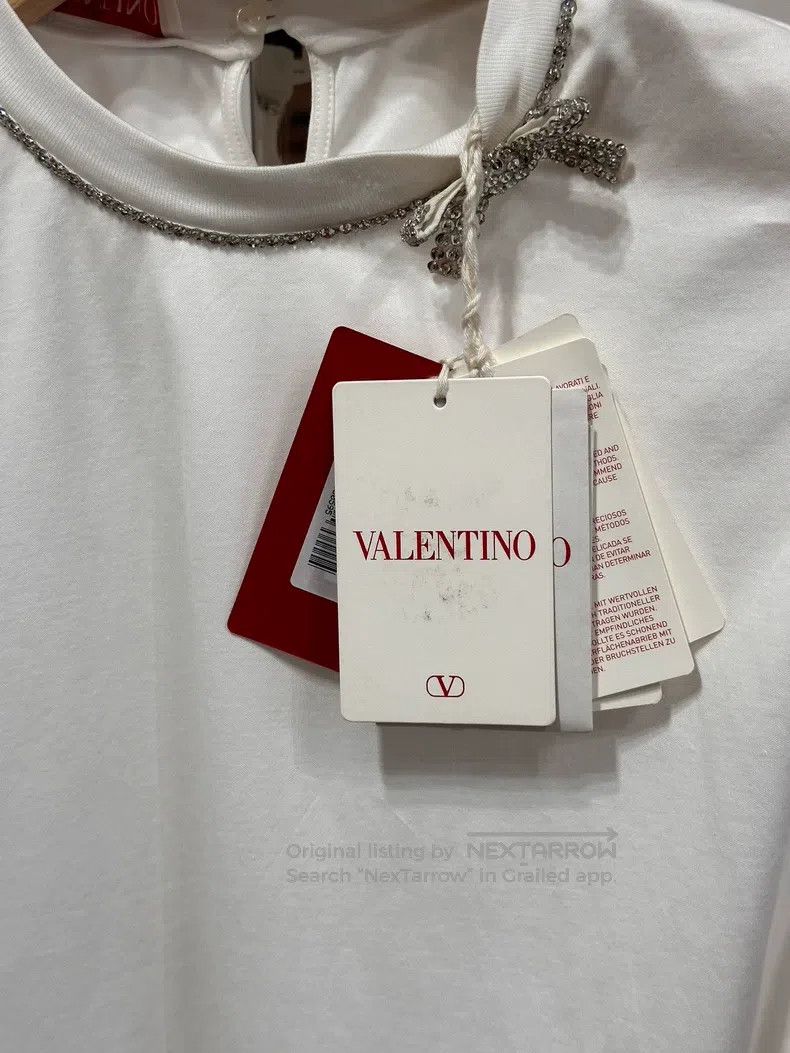 Valentino Valentino White T-shirt with rhinestone bow Size US S / EU 44-46 / 1 - 4 Thumbnail