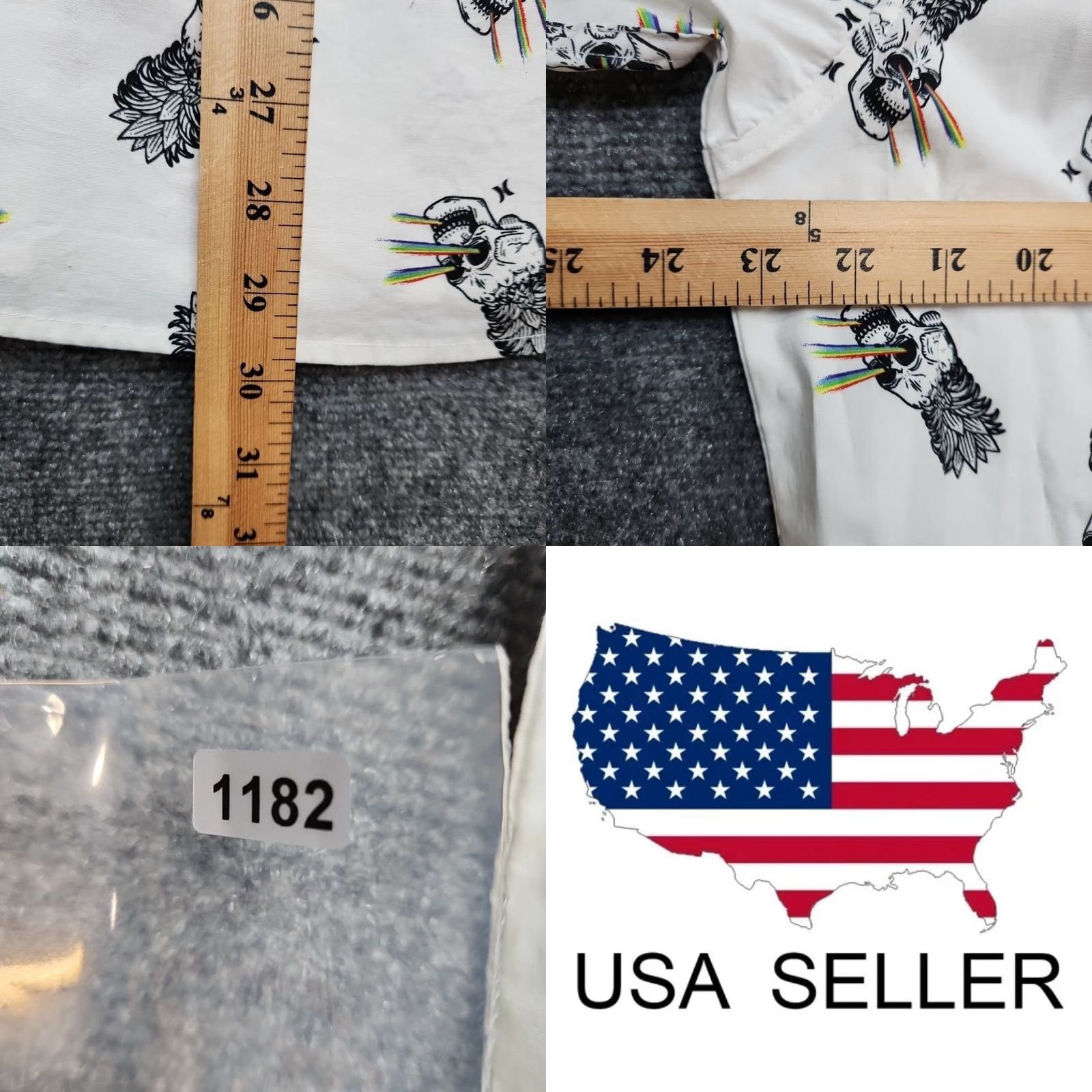 Hurley Hurley Shirt Men Large White Pineapple Skull Rainbow Laser Eyes Button Up Shirt Size US L / EU 52-54 / 3 - 8 Thumbnail