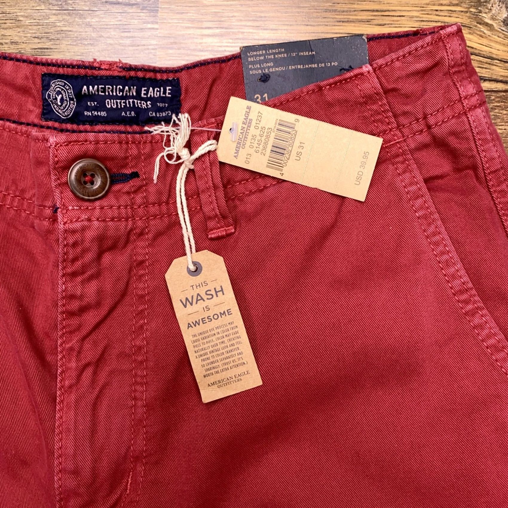 American Eagle Outfitters American Eagle Chino Short Adult 31 Red Mens New Longer Length Size US 31 - 3 Thumbnail